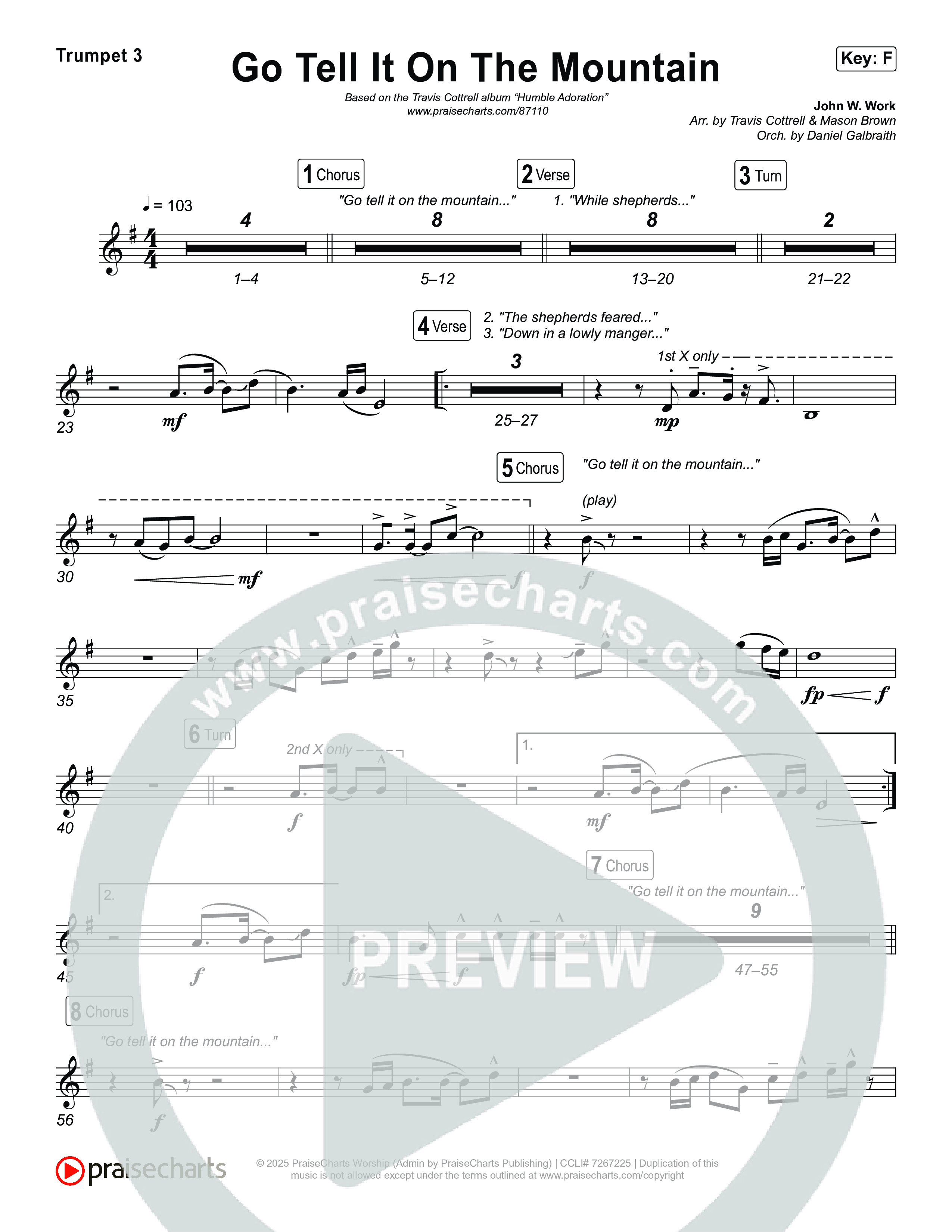 Go Tell It On The Mountain (Choral/SATB) Trumpet 1,2 (Travis Cottrell / Arr. Mason Brown / Orch. Daniel Galbraith)
