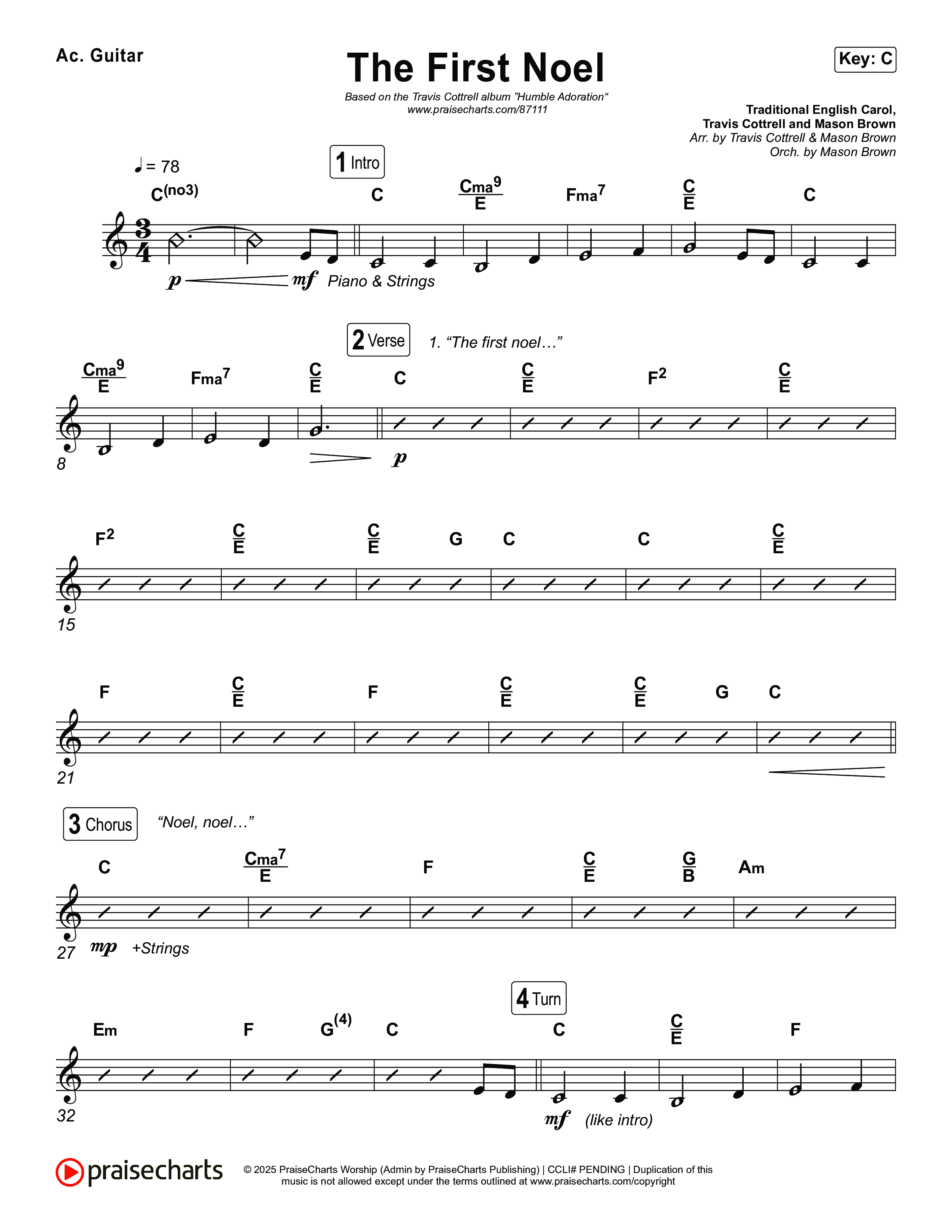 The First Noel (Choral/SATB) Acoustic Guitar (Travis Cottrell / Arr. Mason Brown)