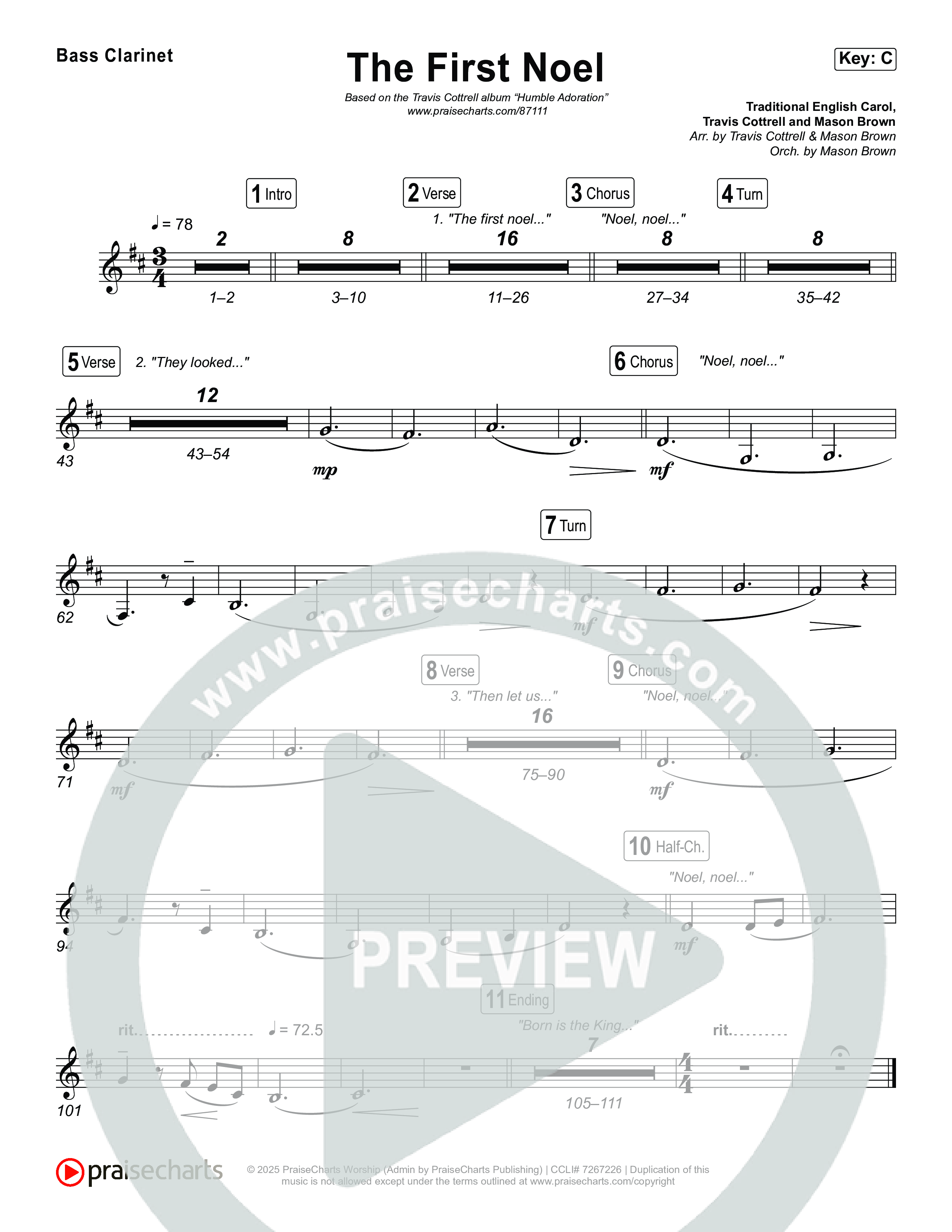 The First Noel (Choral/SATB) Clarinet 1,2 (Travis Cottrell / Arr. Mason Brown)