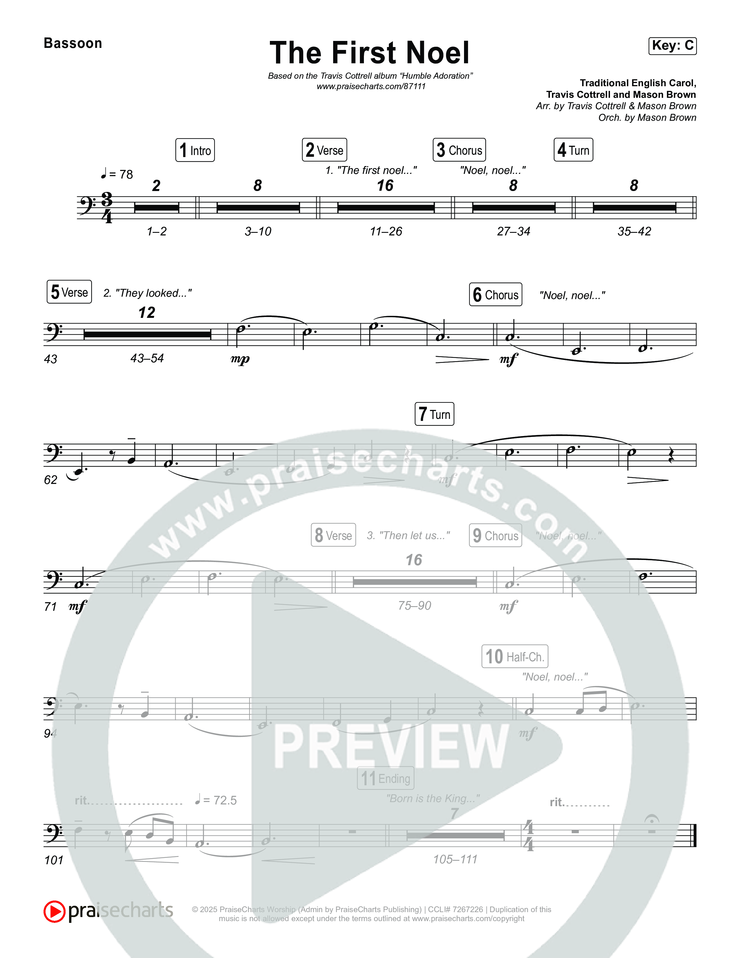 The First Noel (Choral/SATB) Bassoon (Travis Cottrell / Arr. Mason Brown)