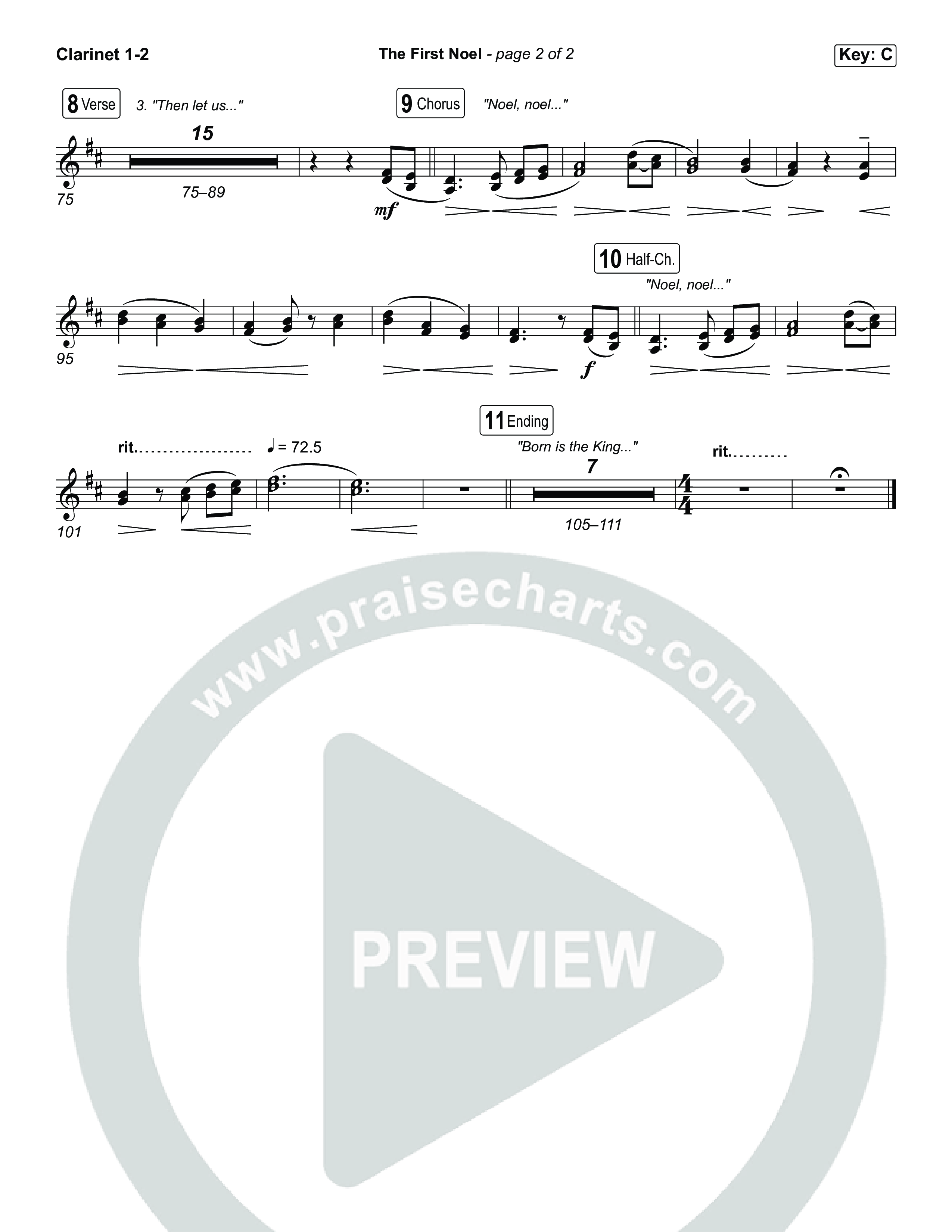 The First Noel (Choral/SATB) Clarinet 1,2 (Travis Cottrell / Arr. Mason Brown)