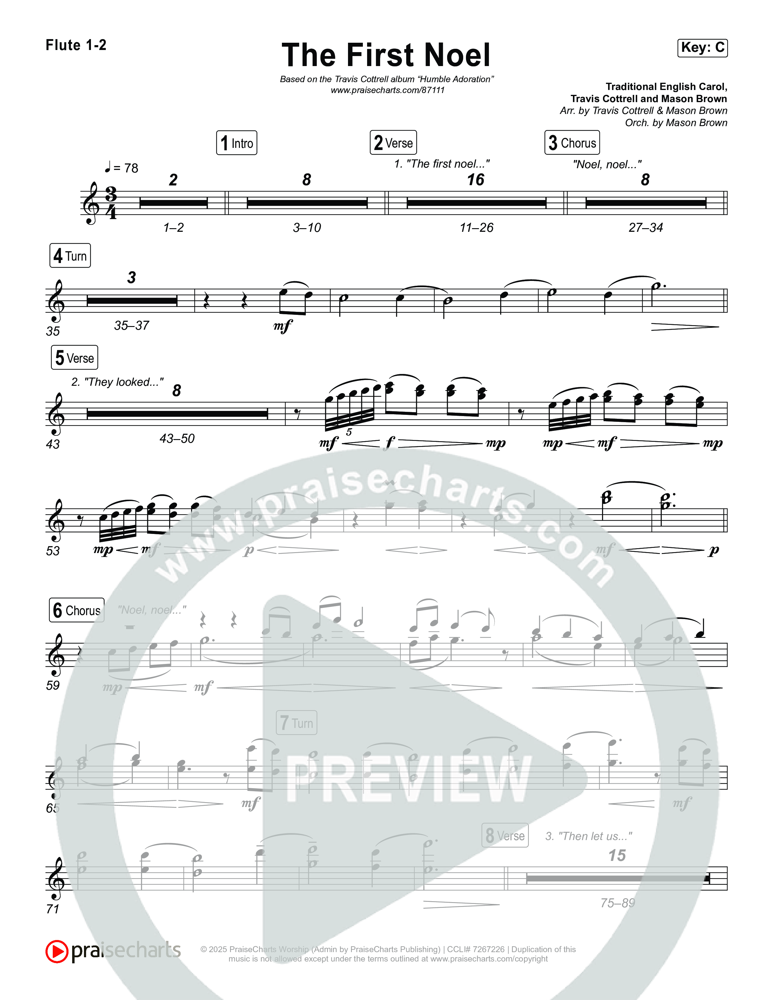 The First Noel (Choral/SATB) Flute 1,2 (Travis Cottrell / Arr. Mason Brown)