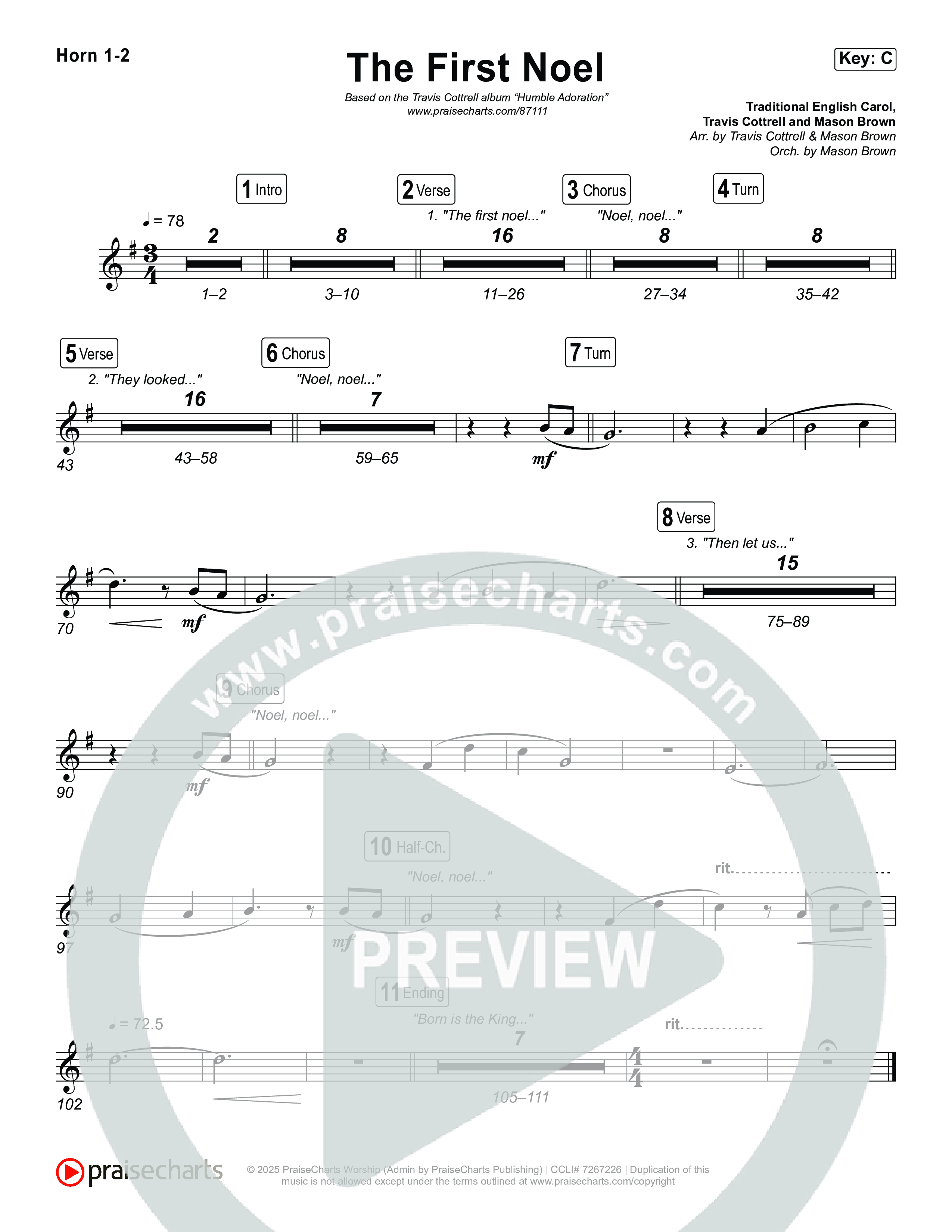 The First Noel (Choral/SATB) French Horn 1,2 (Travis Cottrell / Arr. Mason Brown)
