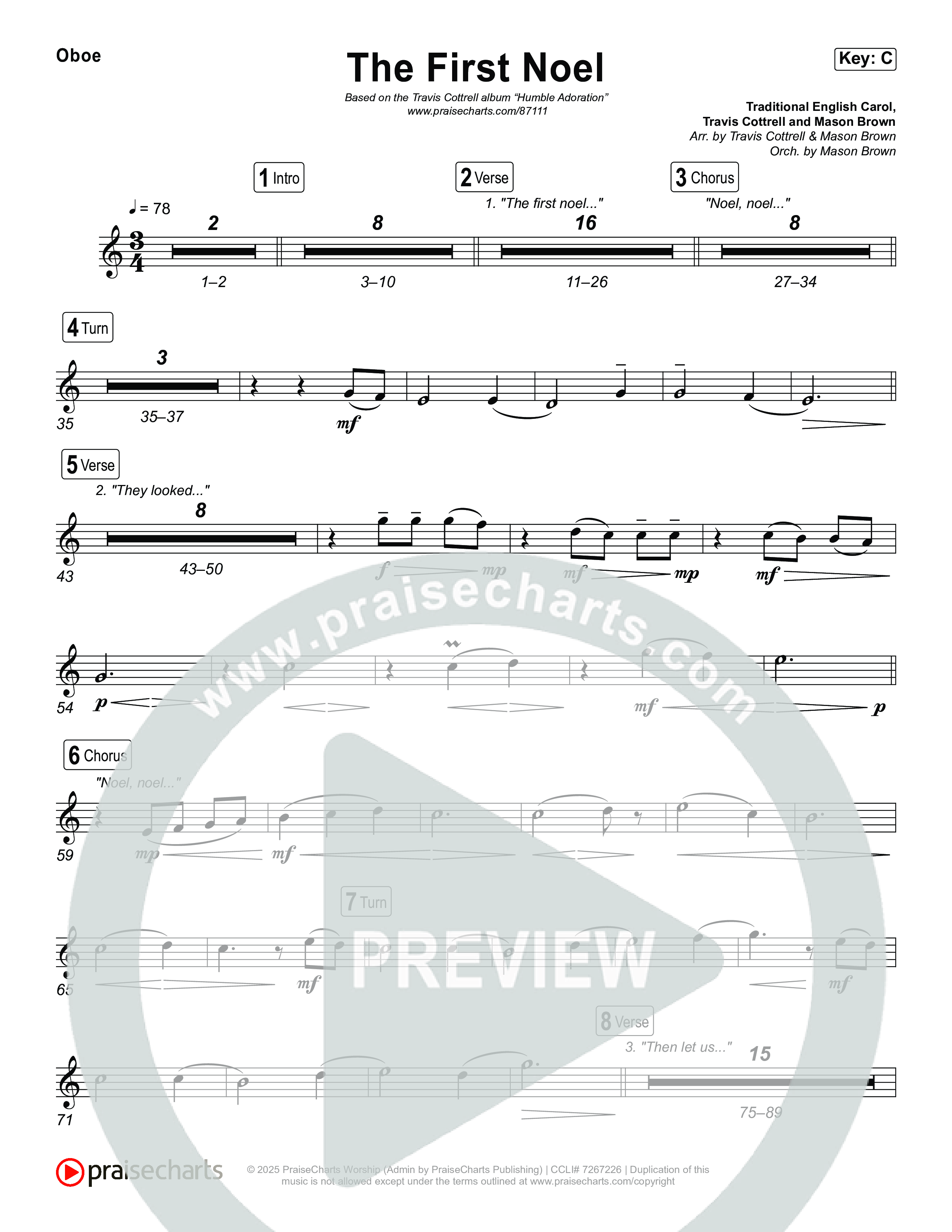 The First Noel (Choral/SATB) Oboe (Travis Cottrell / Arr. Mason Brown)
