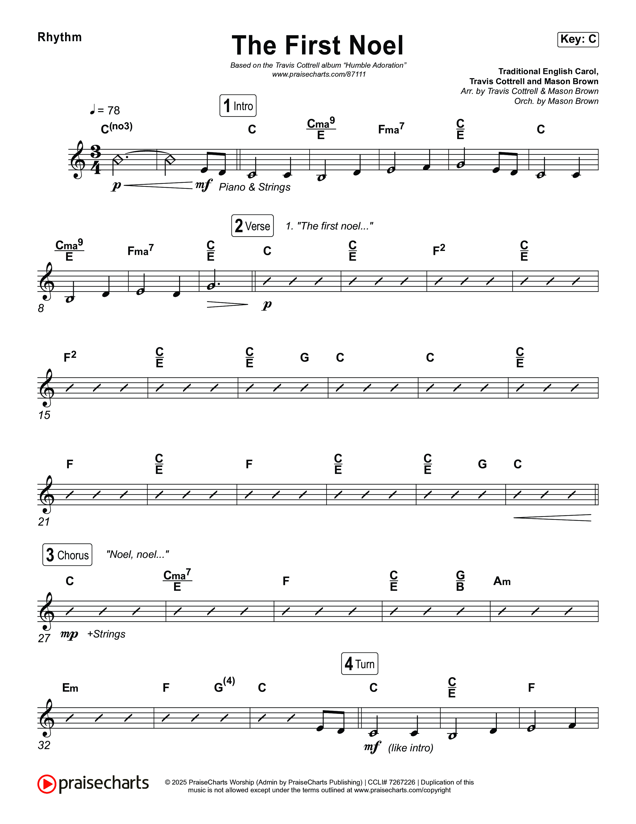 The First Noel (Choral/SATB) Rhythm Chart (Travis Cottrell / Arr. Mason Brown)