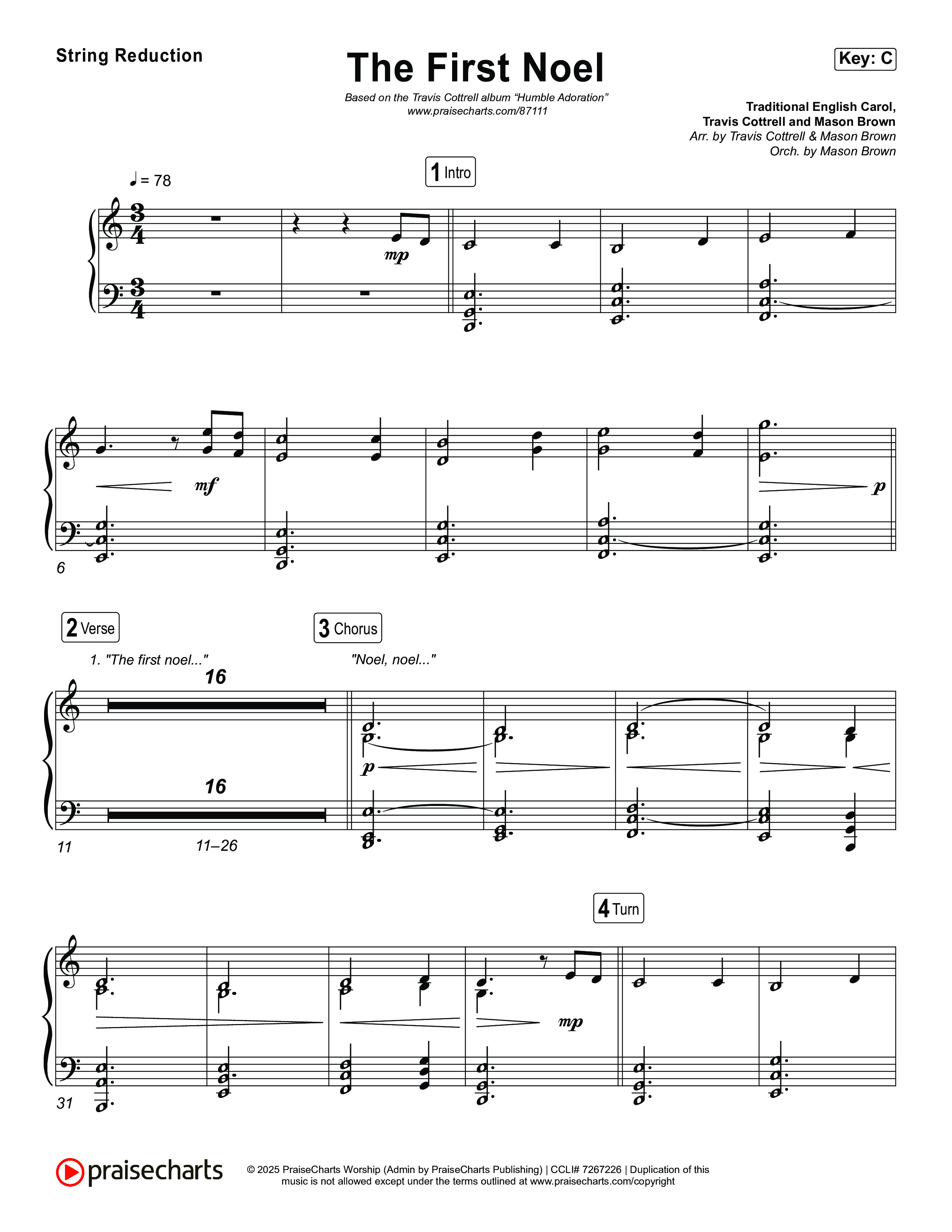 The First Noel (Choral/SATB) String Reduction (Travis Cottrell / Arr. Mason Brown)
