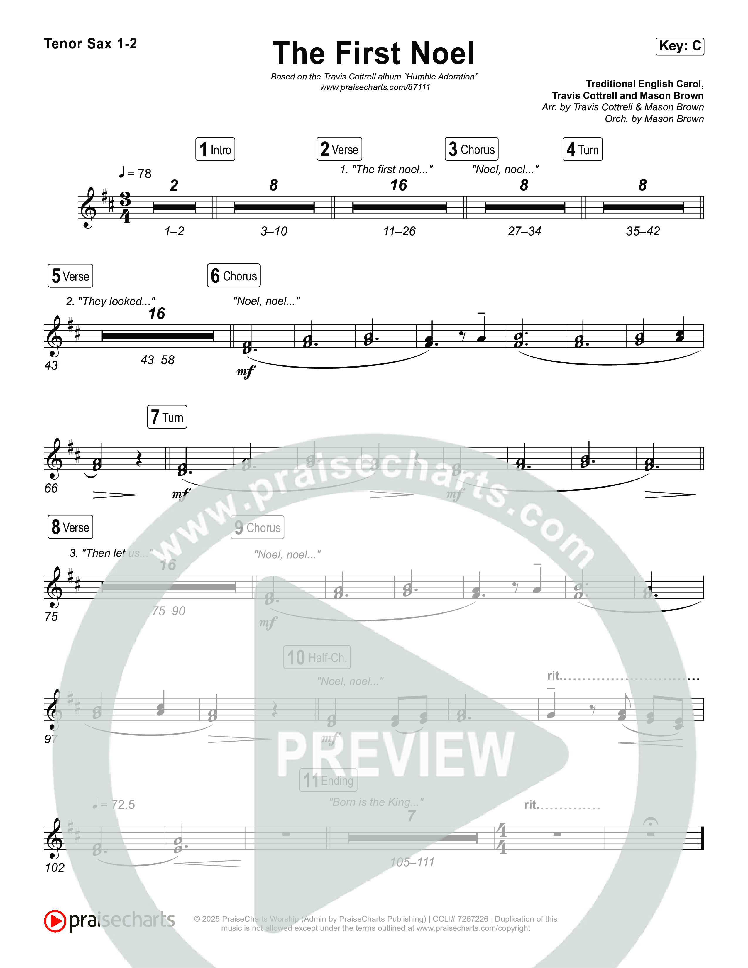 The First Noel (Choral/SATB) Sax Pack (Travis Cottrell / Arr. Mason Brown)