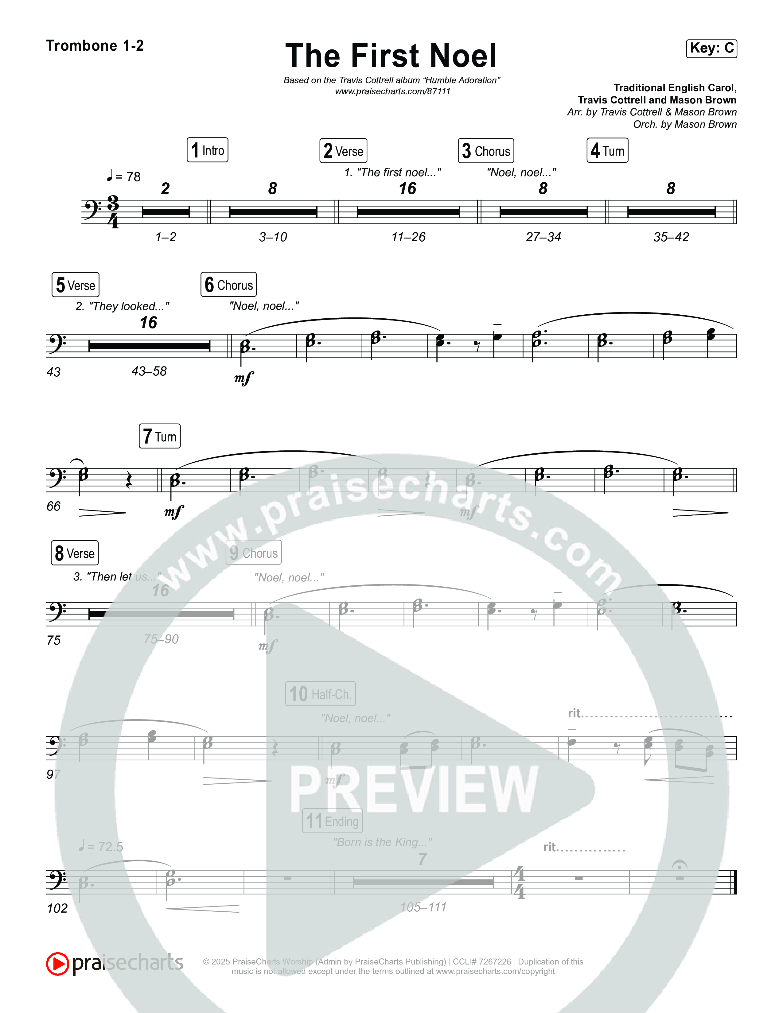 The First Noel (Choral/SATB) Trombone 1/2 (Travis Cottrell / Arr. Mason Brown)