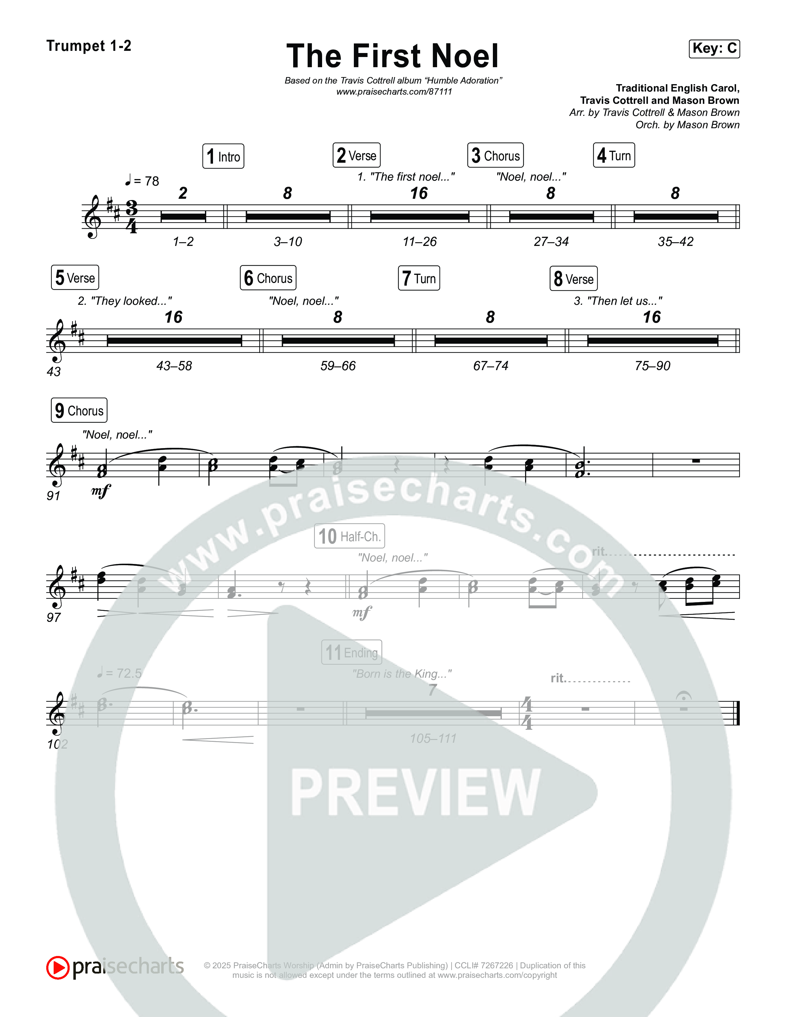The First Noel (Choral/SATB) Trumpet 1,2 (Travis Cottrell / Arr. Mason Brown)