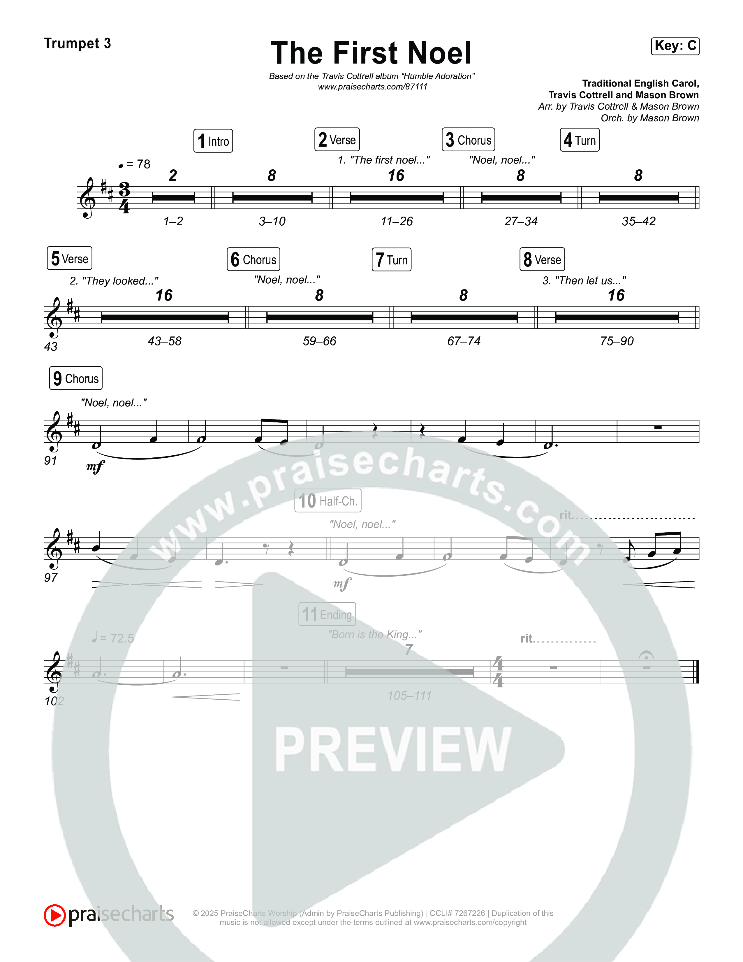 The First Noel (Choral/SATB) Trumpet 1,2 (Travis Cottrell / Arr. Mason Brown)