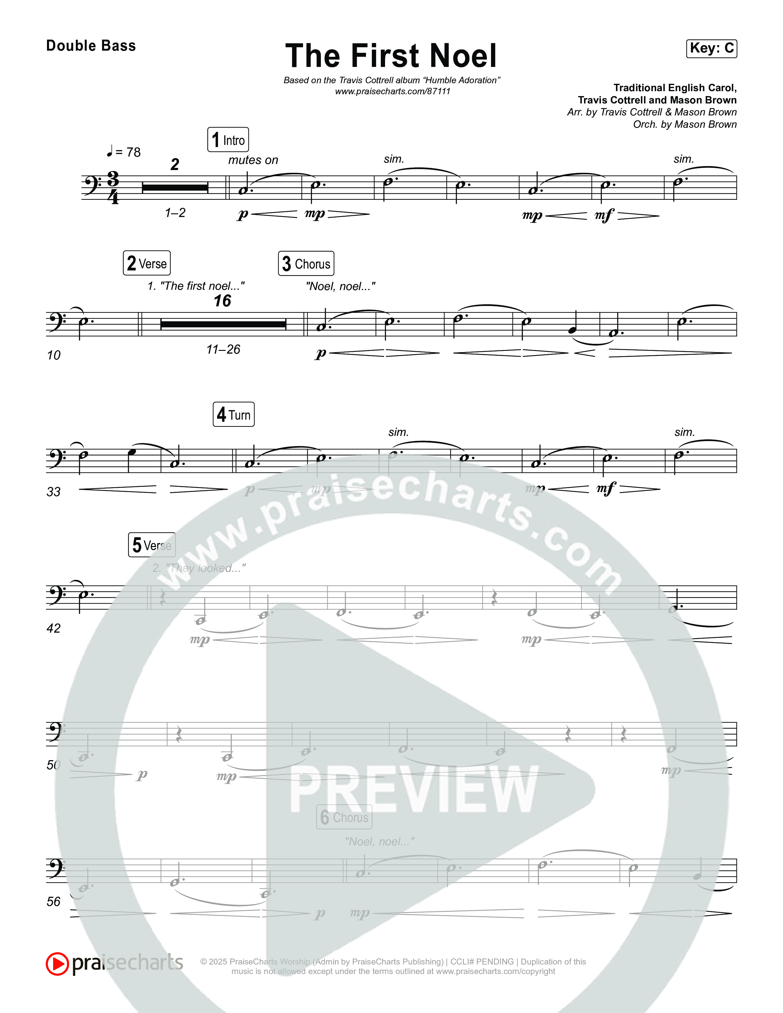 The First Noel (Choral/SATB) String Bass (Travis Cottrell / Arr. Mason Brown)