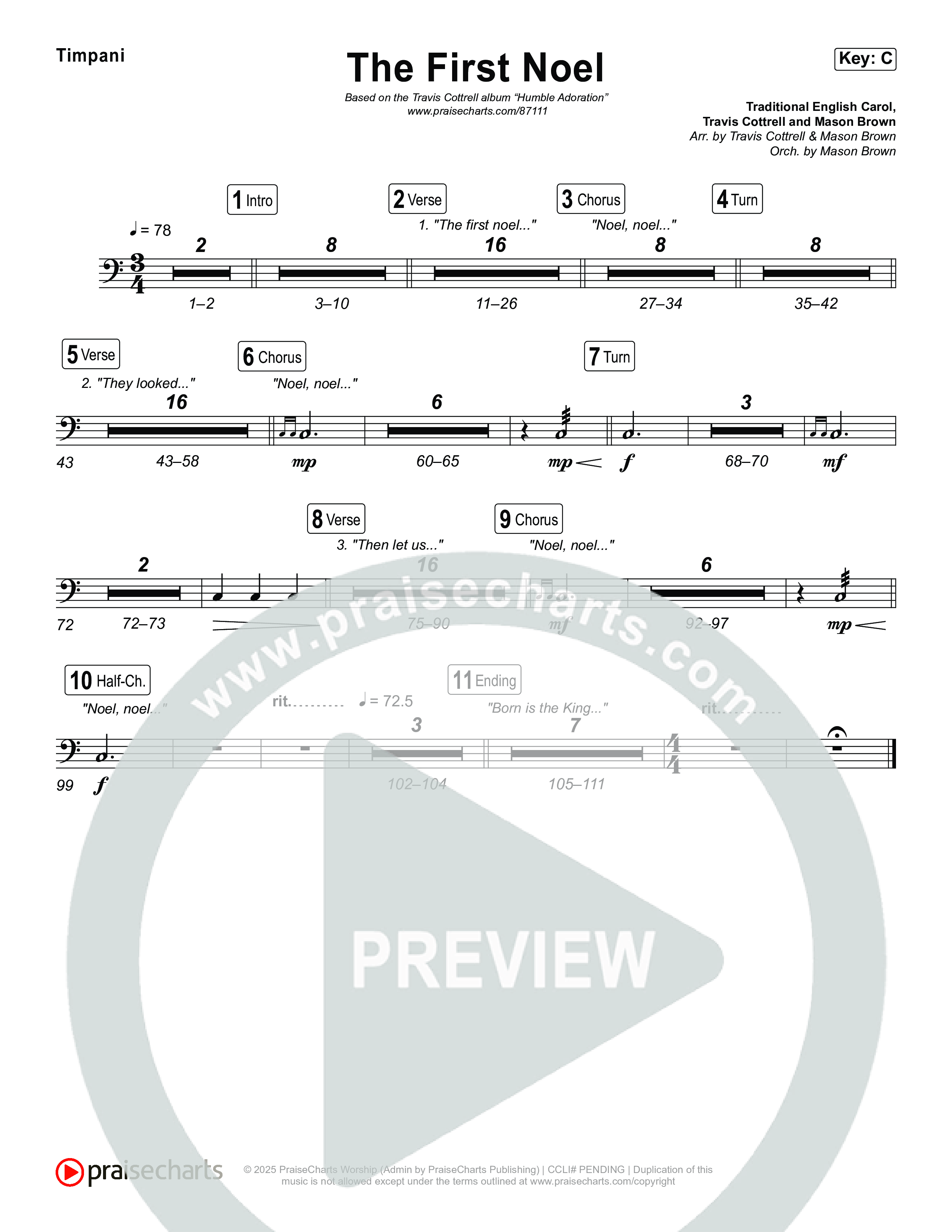 The First Noel (Choral/SATB) Timpani (Travis Cottrell / Arr. Mason Brown)