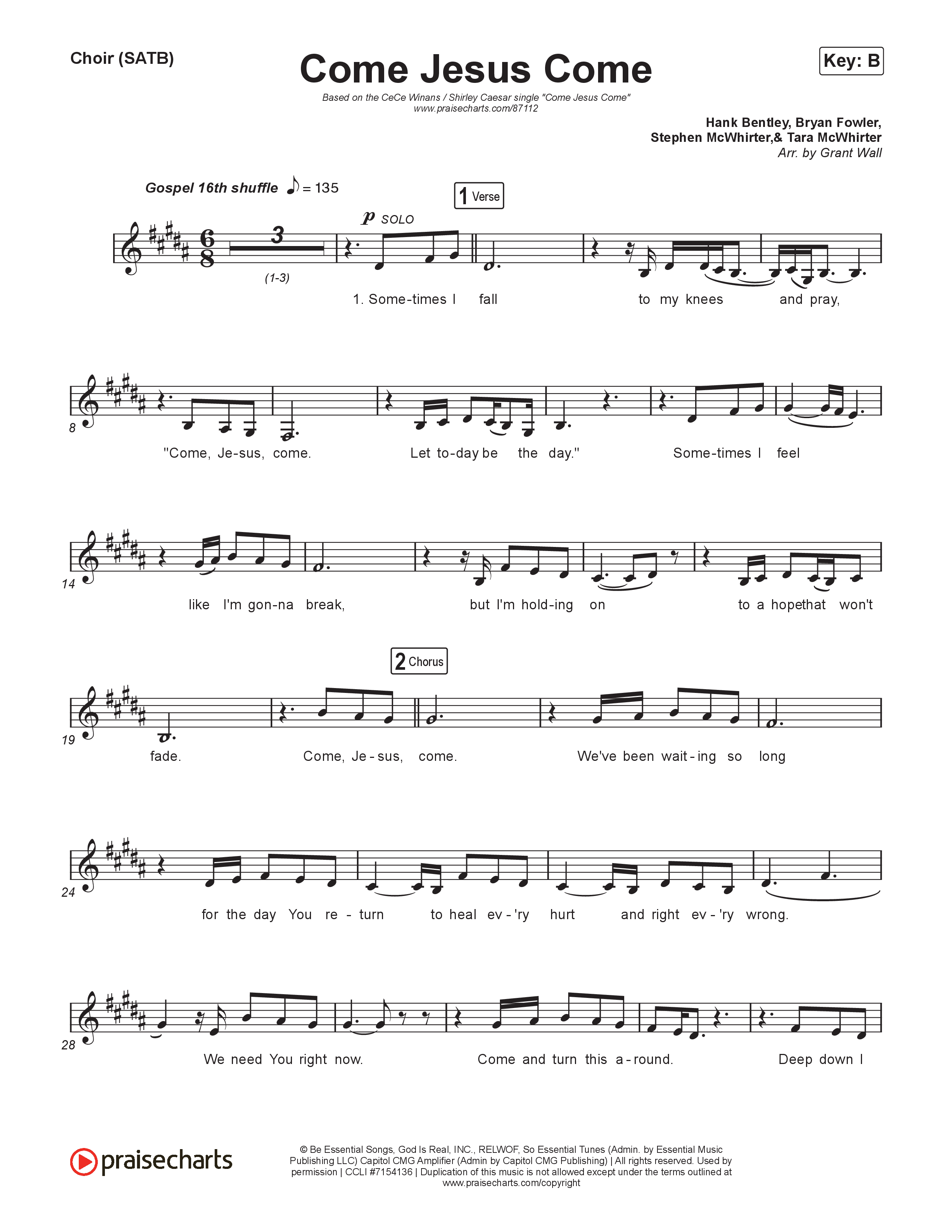 Come Jesus Come Choir Sheet (SATB) (CeCe Winans / Shirley Caesar)