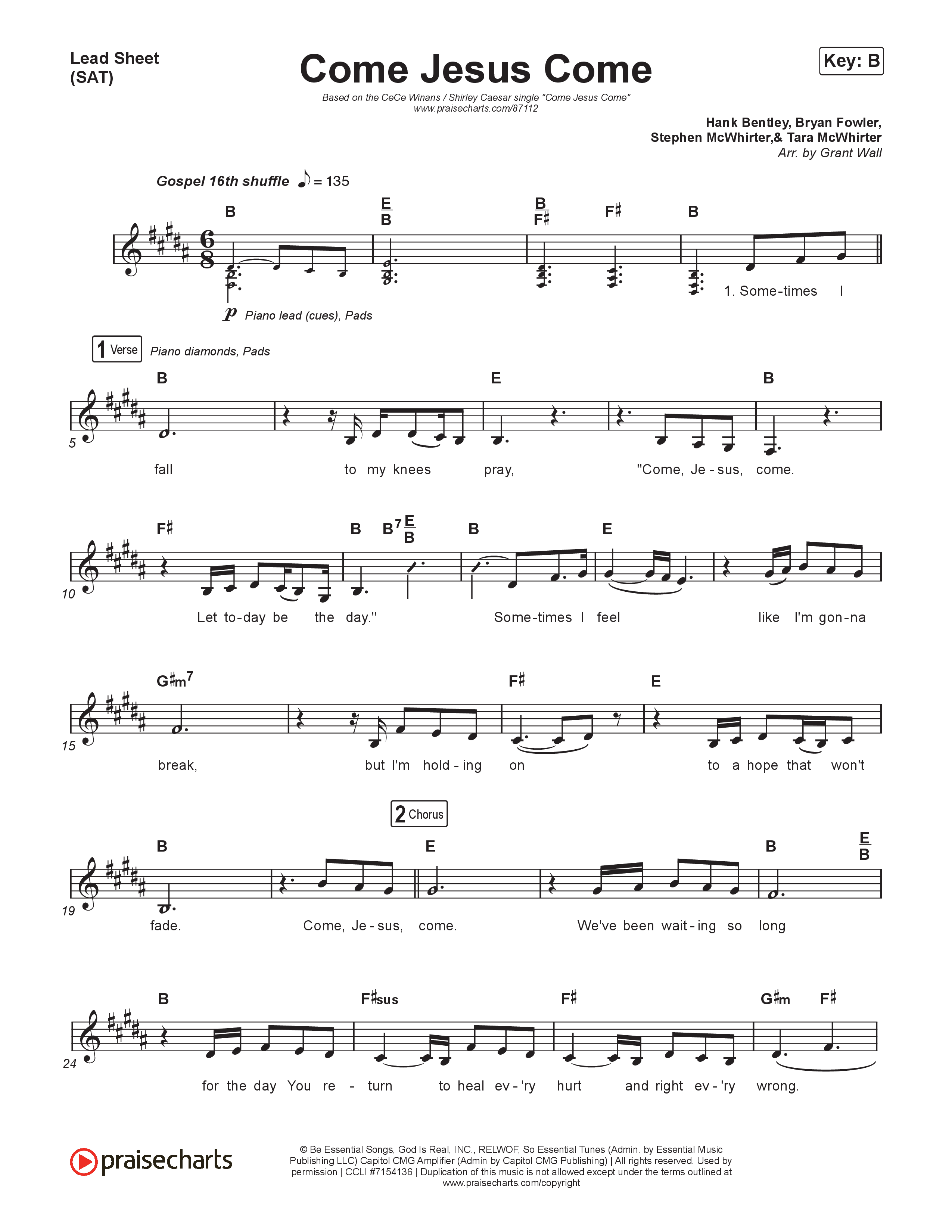 Come Jesus Come Lead Sheet (SAT) (CeCe Winans / Shirley Caesar)