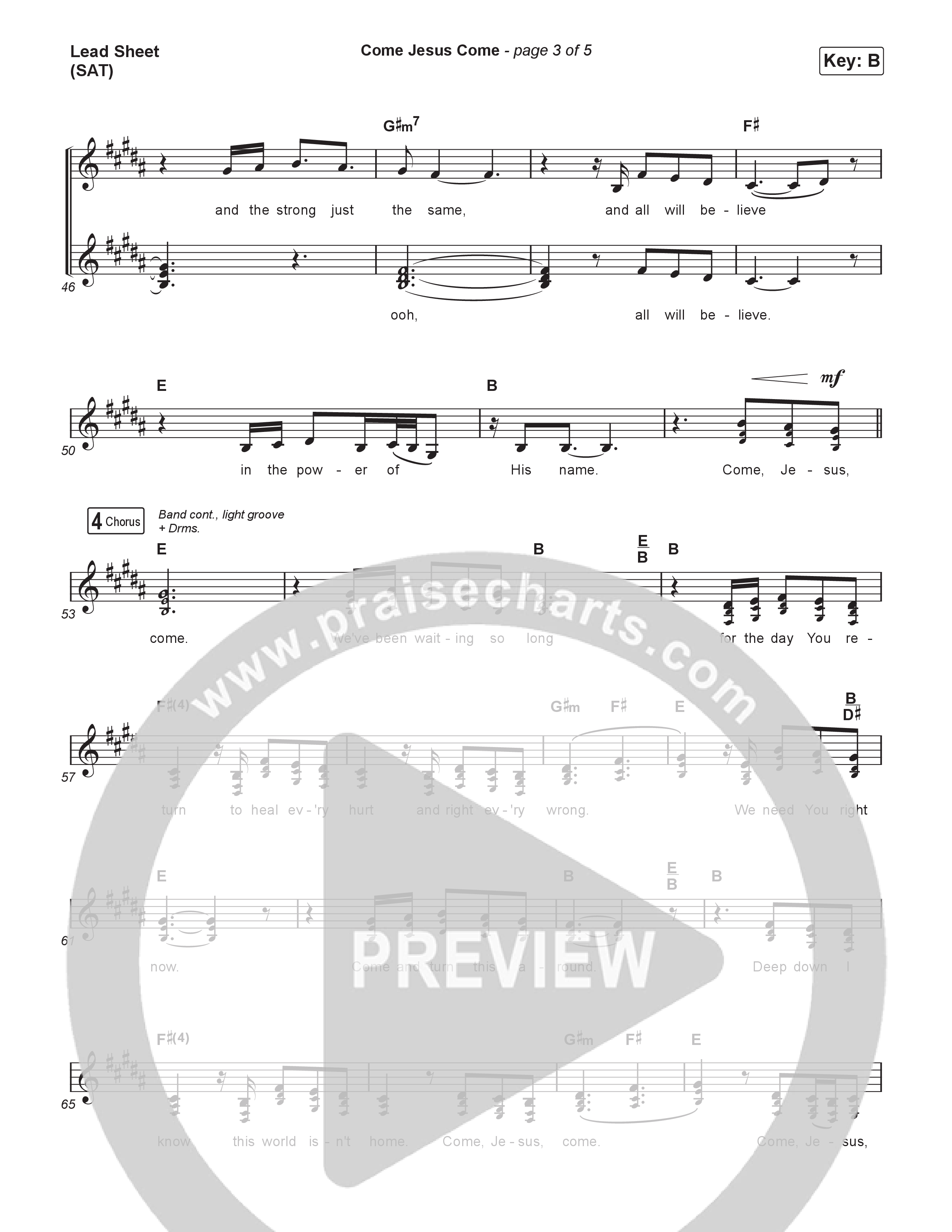 Come Jesus Come Lead Sheet (SAT) (CeCe Winans / Shirley Caesar)