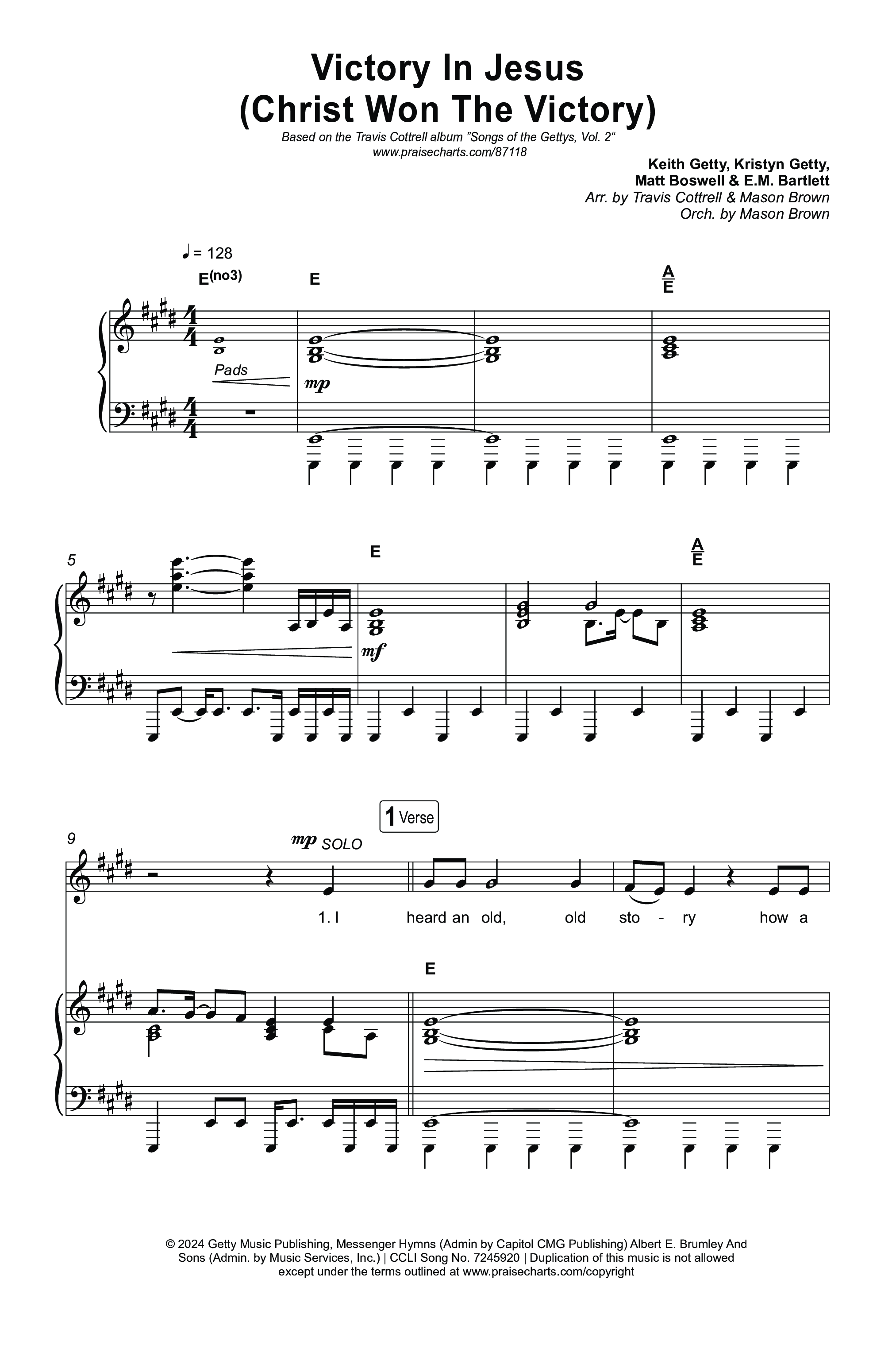 Victory In Jesus (Christ Won The Victory) (Choral/SATB) Octavo (SATB & Pno) (Travis Cottrell / Arr. Mason Brown)
