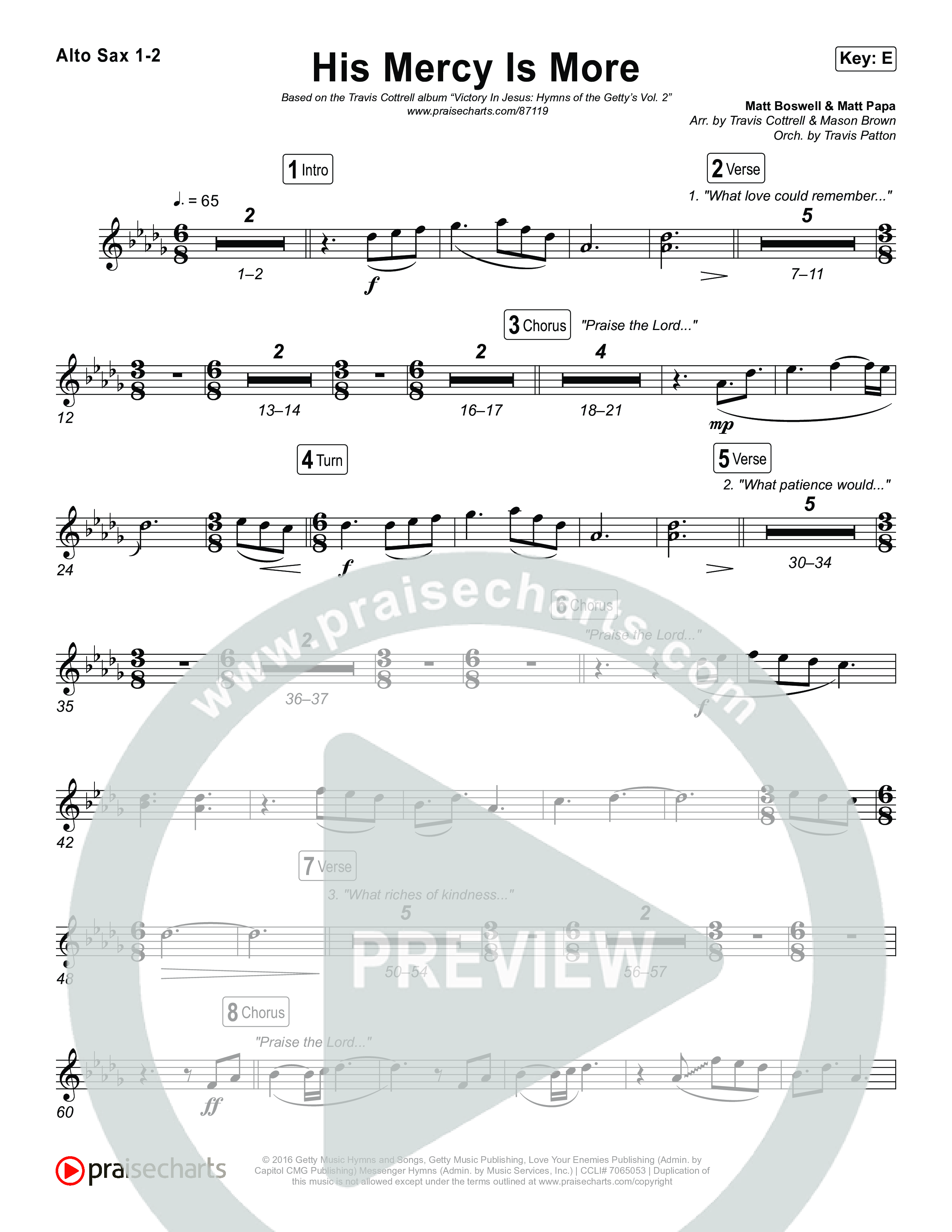 His Mercy Is More (Choral/SATB) Alto Sax 1,2 (Travis Cottrell / Arr. Mason Brown / Orch. Travis Patton)