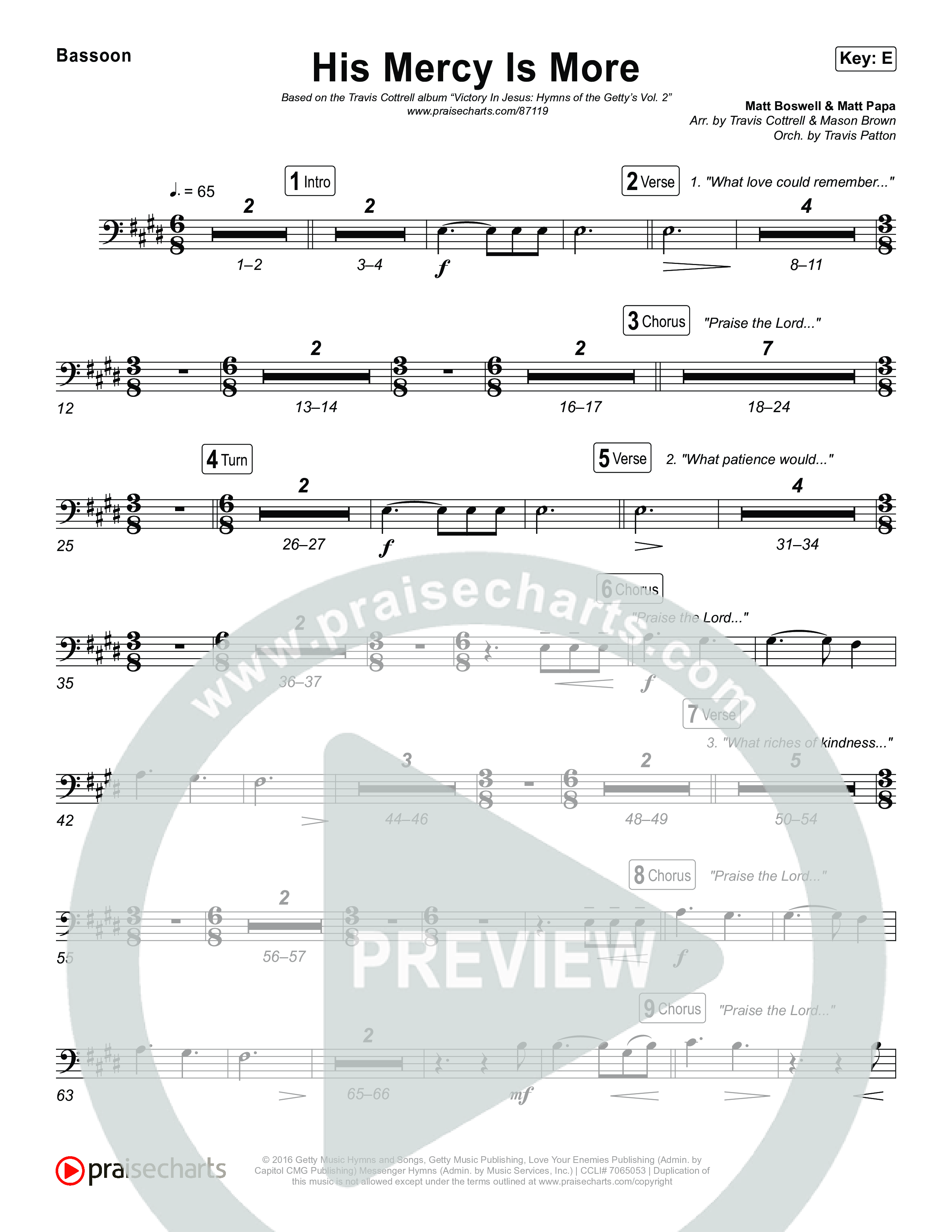 His Mercy Is More (Choral/SATB) Bassoon (Travis Cottrell / Arr. Mason Brown / Orch. Travis Patton)