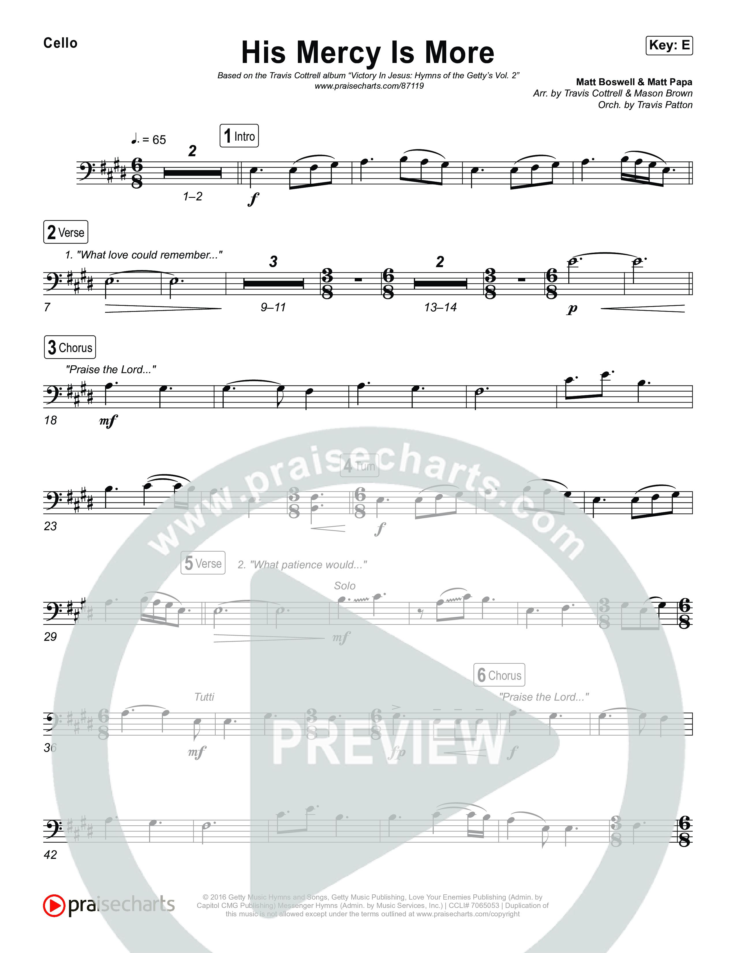 His Mercy Is More (Choral/SATB) Cello (Travis Cottrell / Arr. Mason Brown / Orch. Travis Patton)