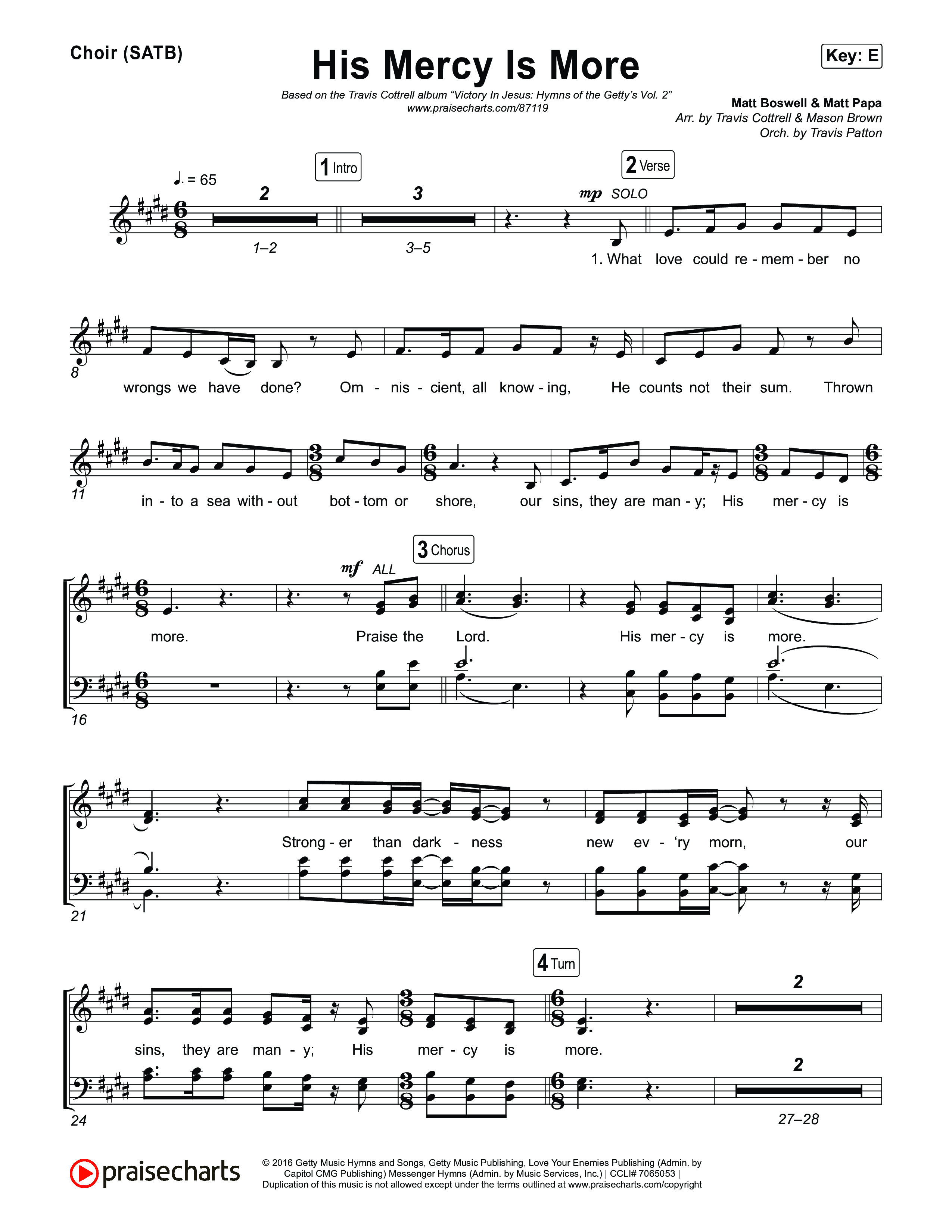 His Mercy Is More (Choral/SATB) Choir Sheet (SATB) (Travis Cottrell / Arr. Mason Brown / Orch. Travis Patton)