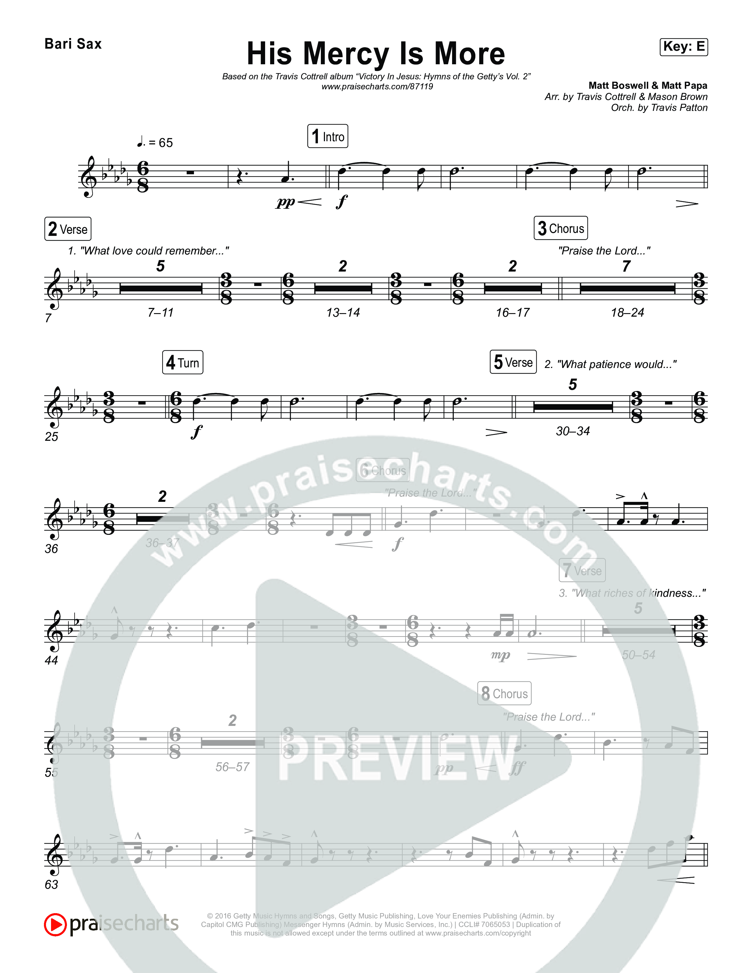 His Mercy Is More (Choral/SATB) Bari Sax (Travis Cottrell / Arr. Mason Brown / Orch. Travis Patton)