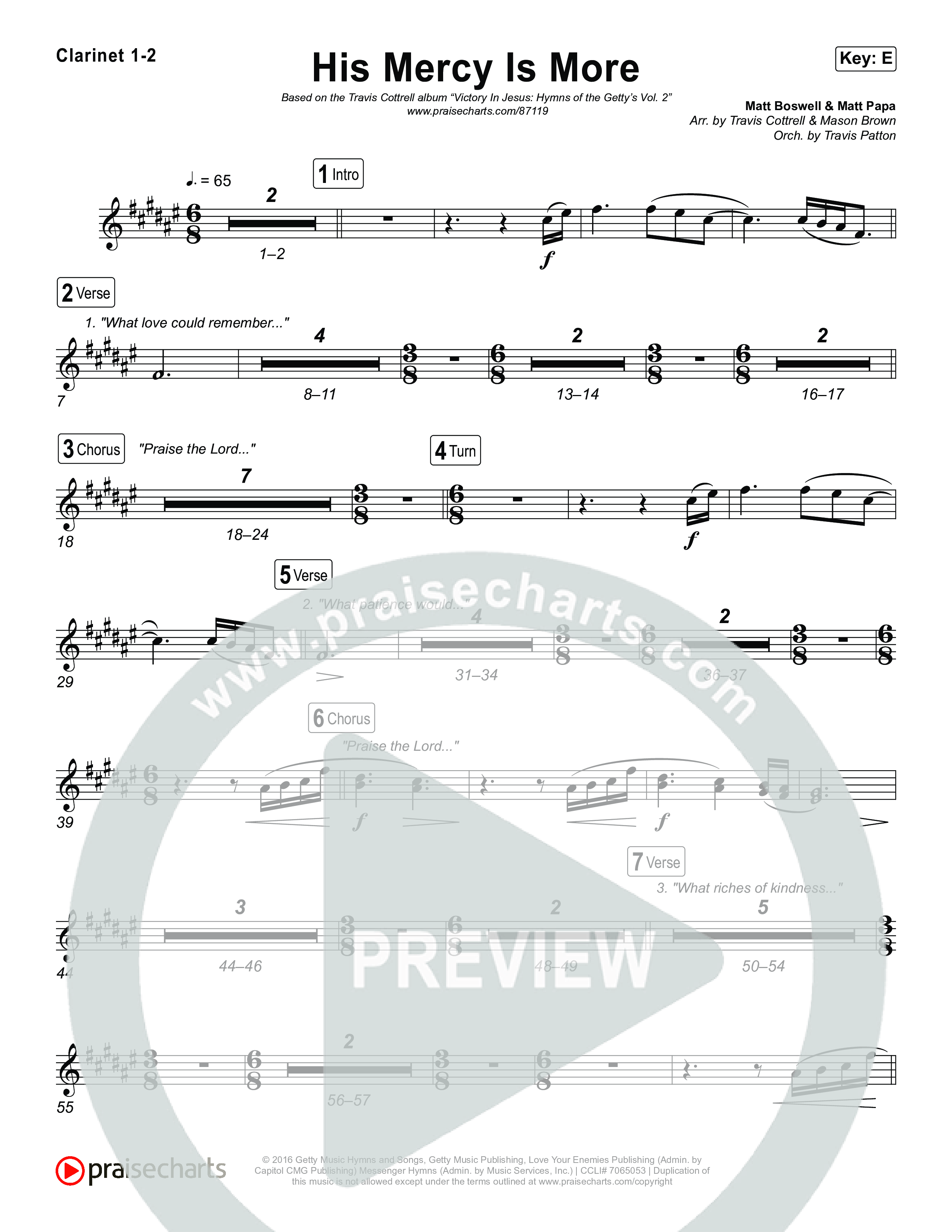 His Mercy Is More (Choral/SATB) Clarinet 1/2 (Travis Cottrell / Arr. Mason Brown / Orch. Travis Patton)