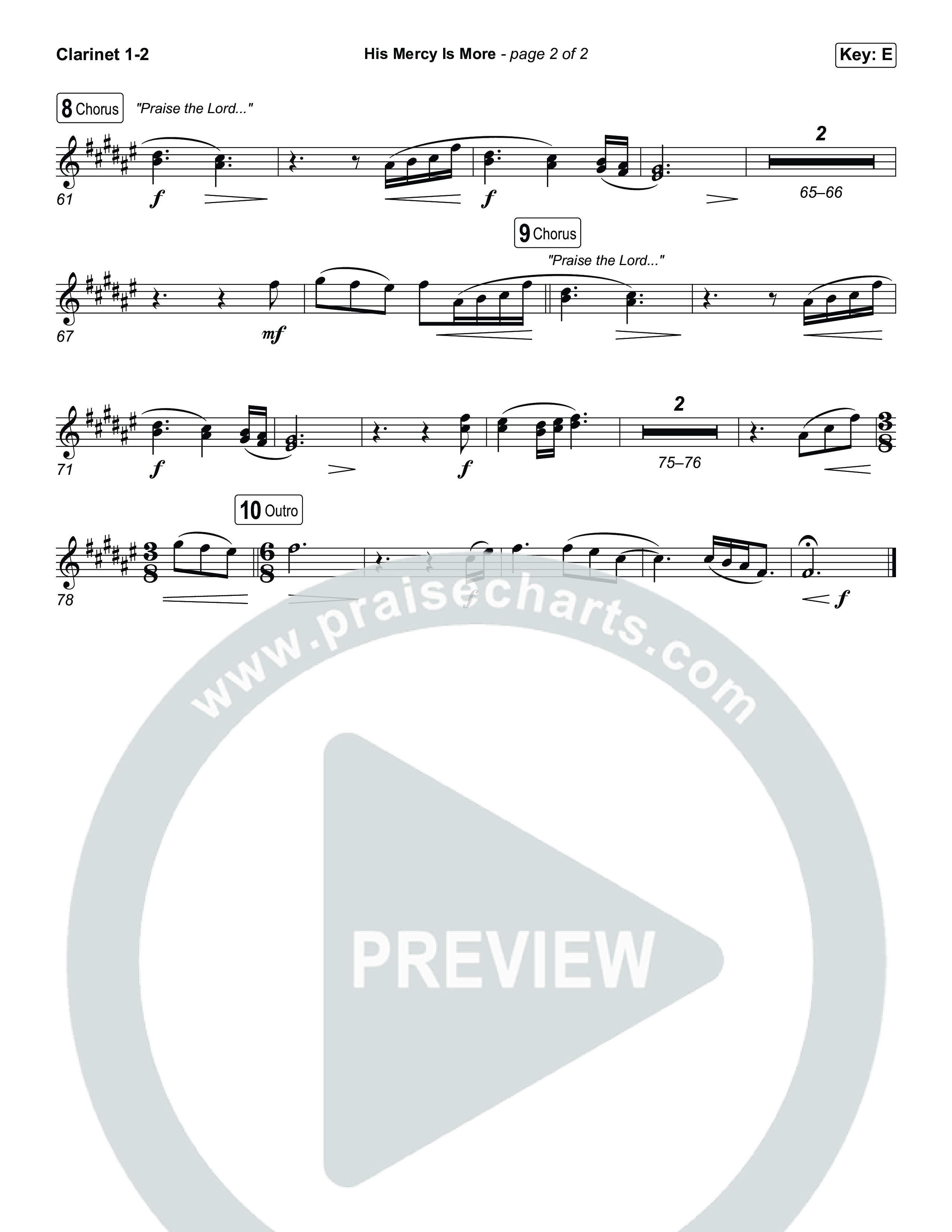 His Mercy Is More (Choral/SATB) Clarinet 1/2 (Travis Cottrell / Arr. Mason Brown / Orch. Travis Patton)