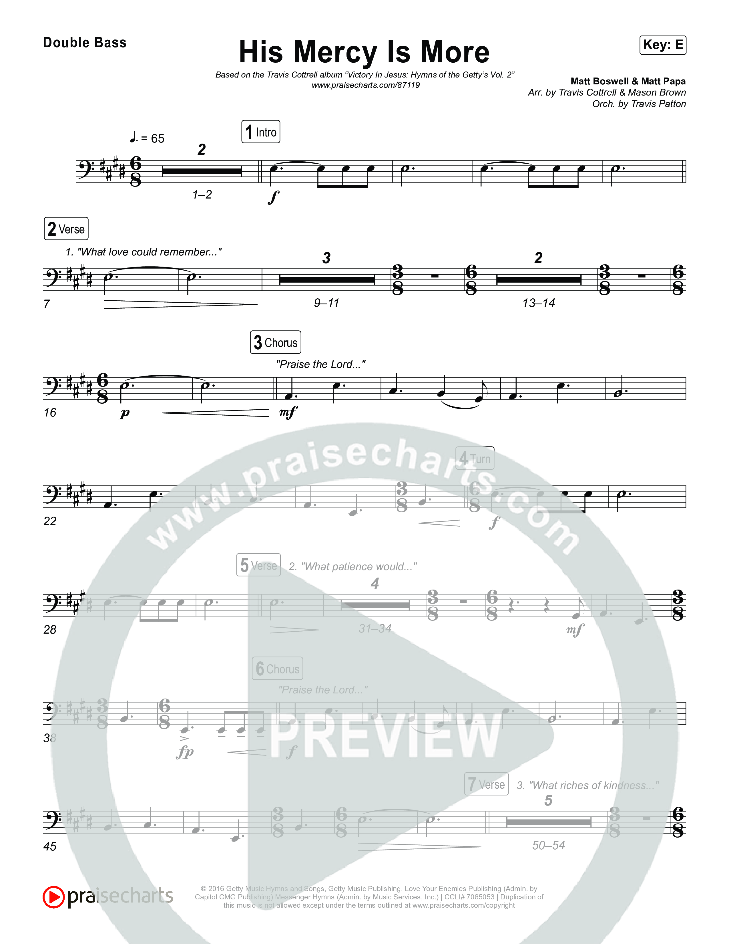 His Mercy Is More (Choral/SATB) String Bass (Travis Cottrell / Arr. Mason Brown / Orch. Travis Patton)