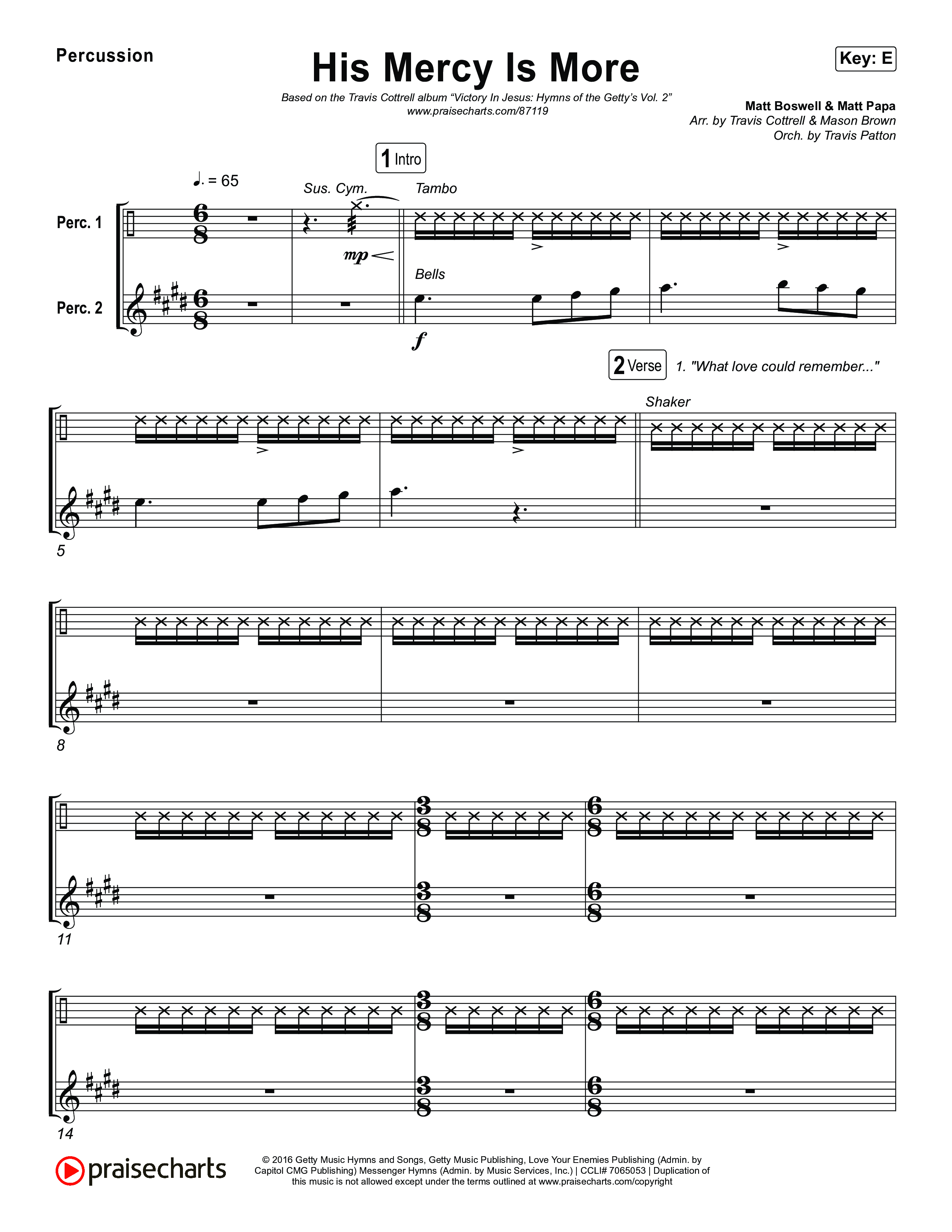 His Mercy Is More (Choral/SATB) Percussion (Travis Cottrell / Arr. Mason Brown / Orch. Travis Patton)