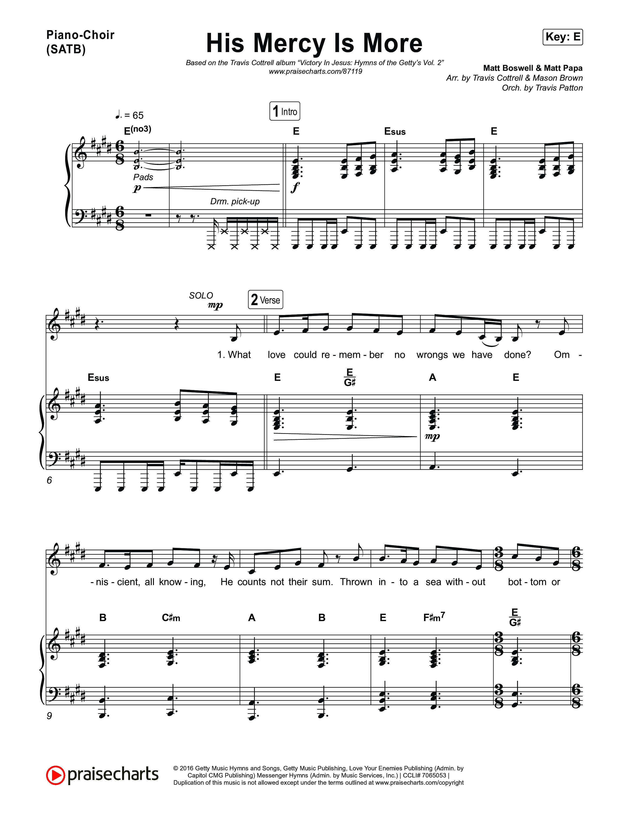 His Mercy Is More (Choral/SATB) Piano/Vocal (SATB) (Travis Cottrell / Arr. Mason Brown / Orch. Travis Patton)