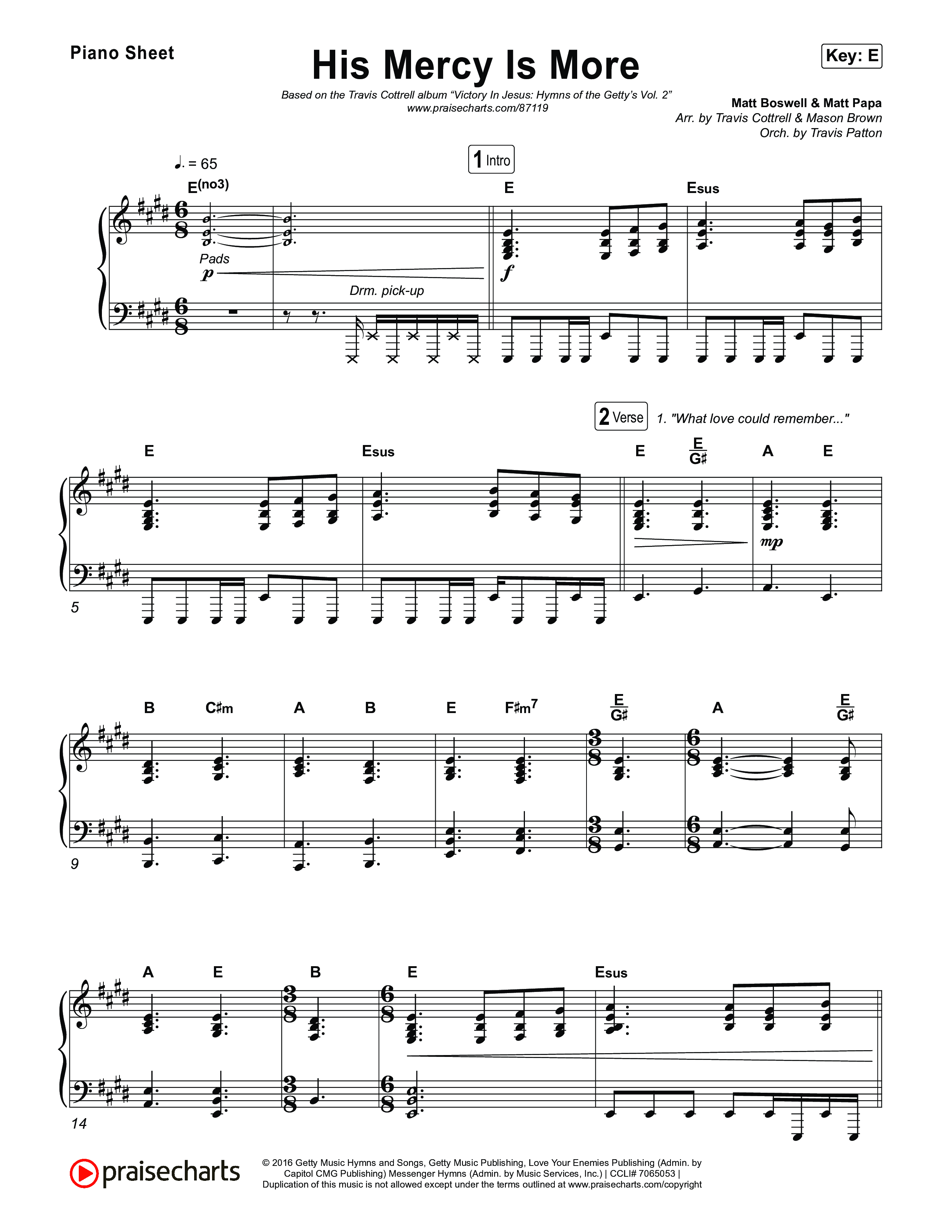 His Mercy Is More (Choral/SATB) Piano Sheet (Travis Cottrell / Arr. Mason Brown / Orch. Travis Patton)