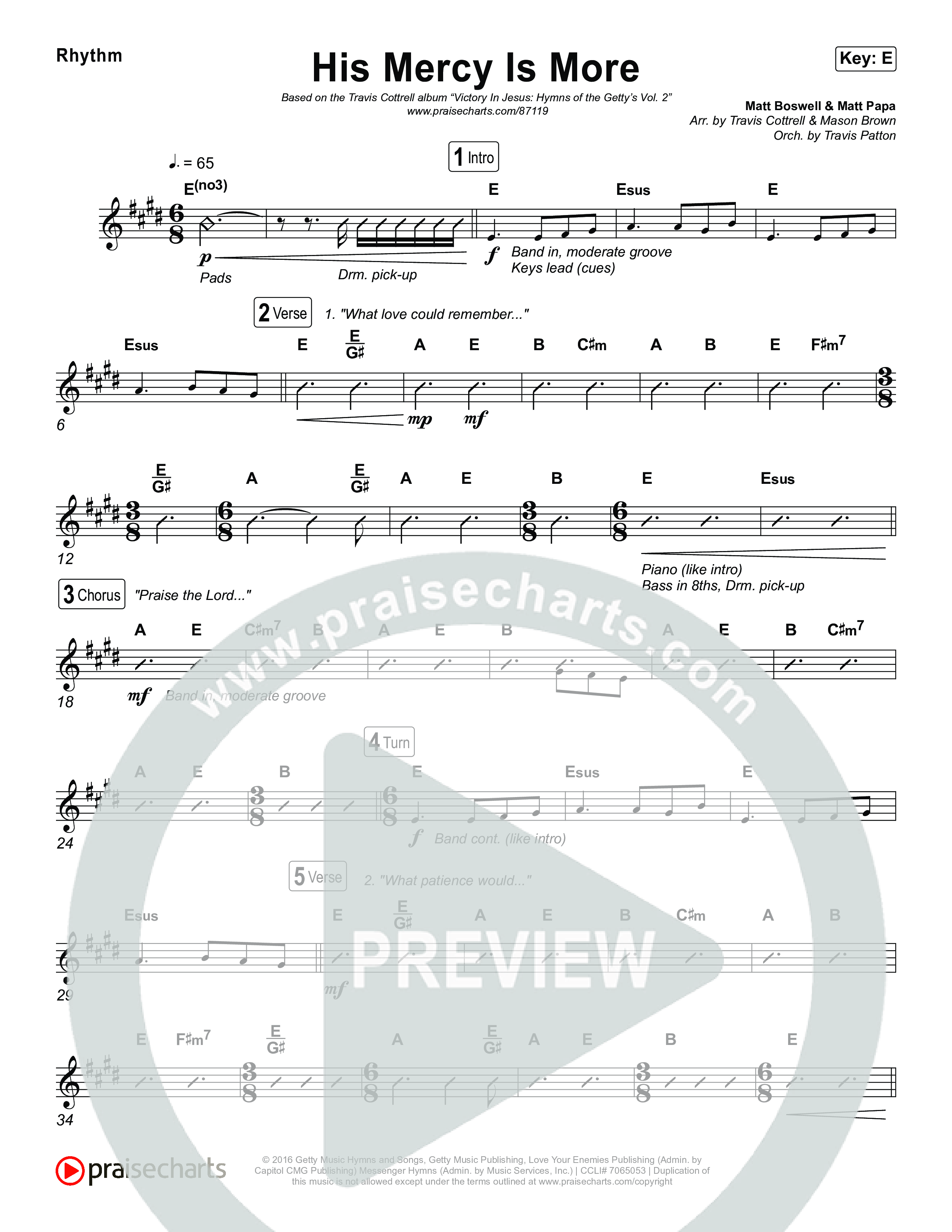 His Mercy Is More (Choral/SATB) Rhythm Chart (Travis Cottrell / Arr. Mason Brown / Orch. Travis Patton)