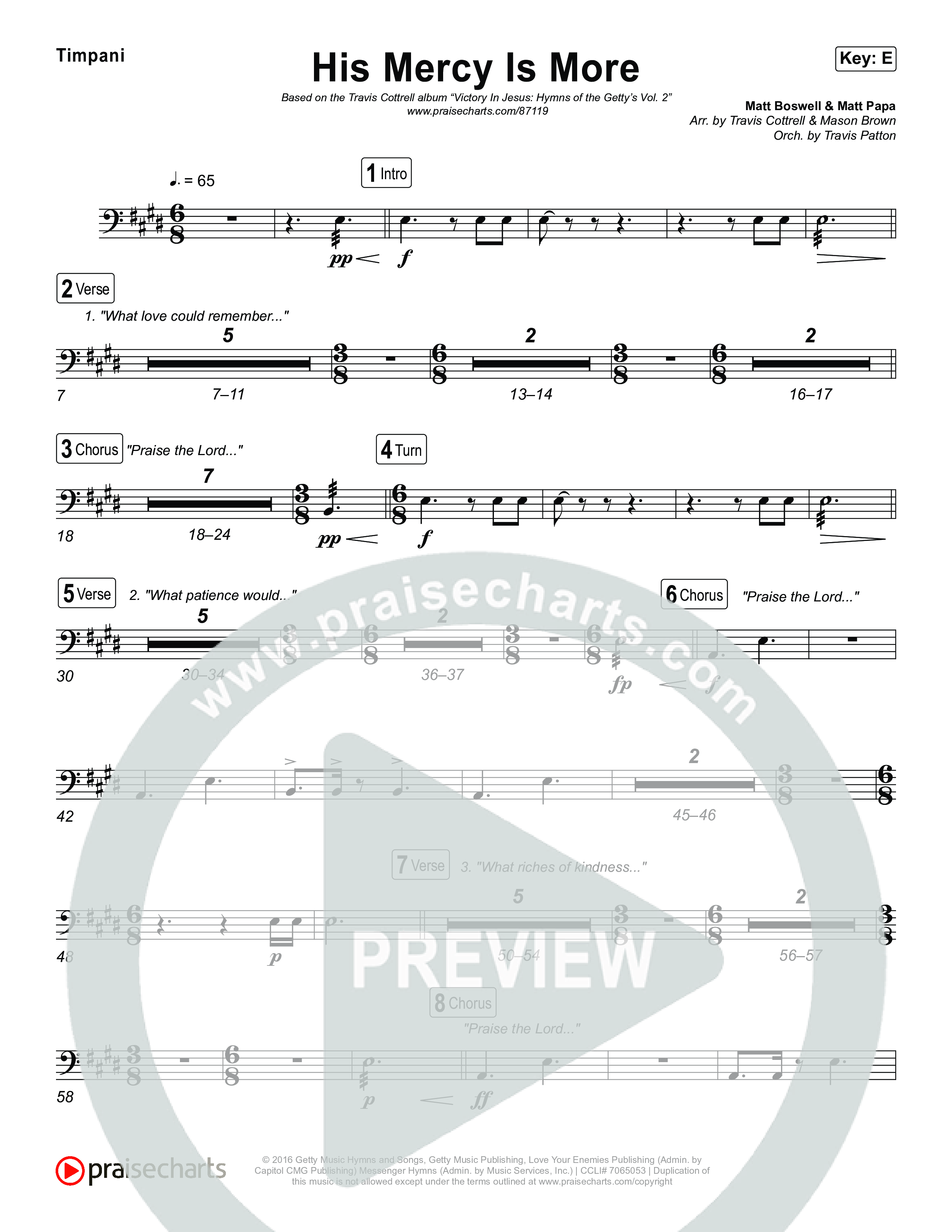 His Mercy Is More (Choral/SATB) Timpani (Travis Cottrell / Arr. Mason Brown / Orch. Travis Patton)