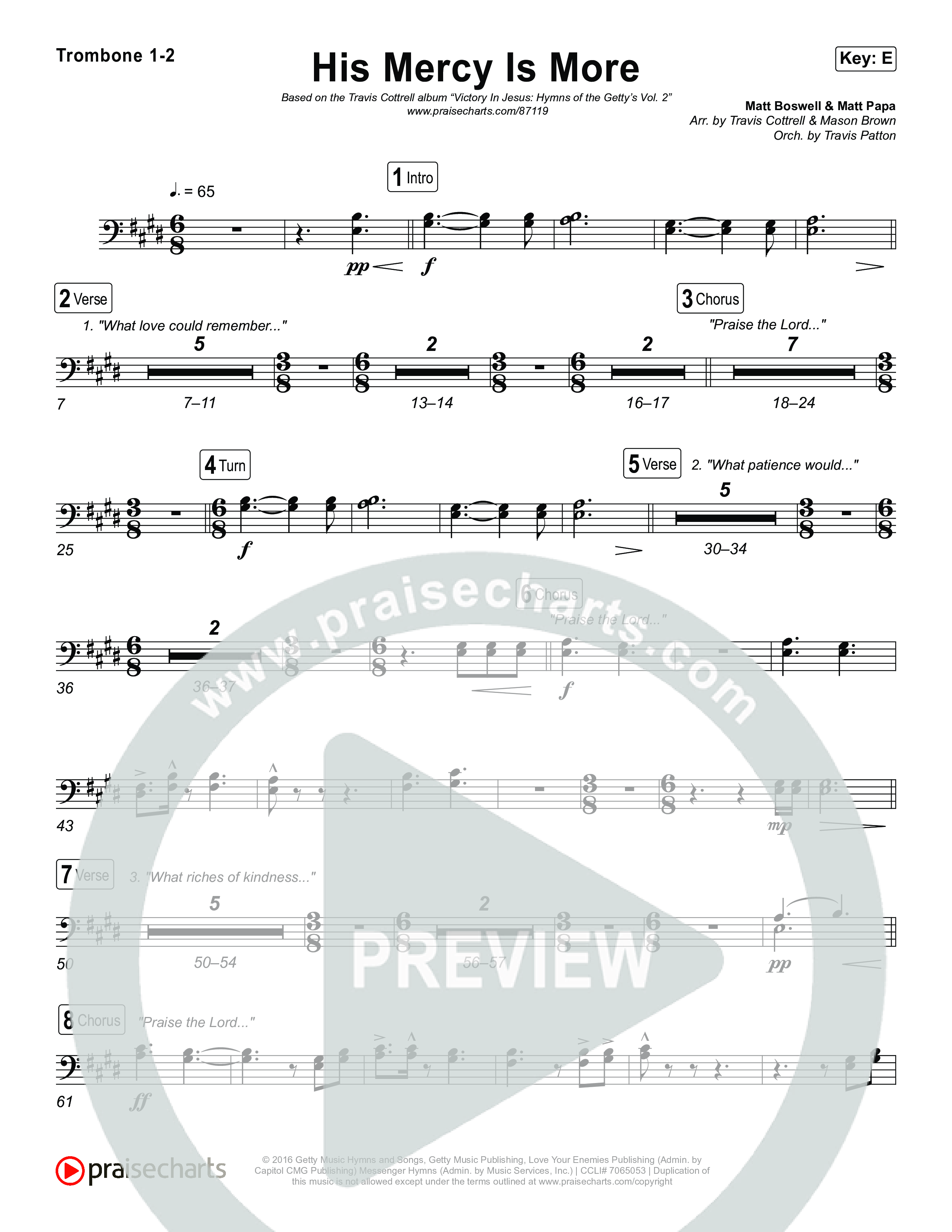 His Mercy Is More (Choral/SATB) Trombone 1/2 (Travis Cottrell / Arr. Mason Brown / Orch. Travis Patton)