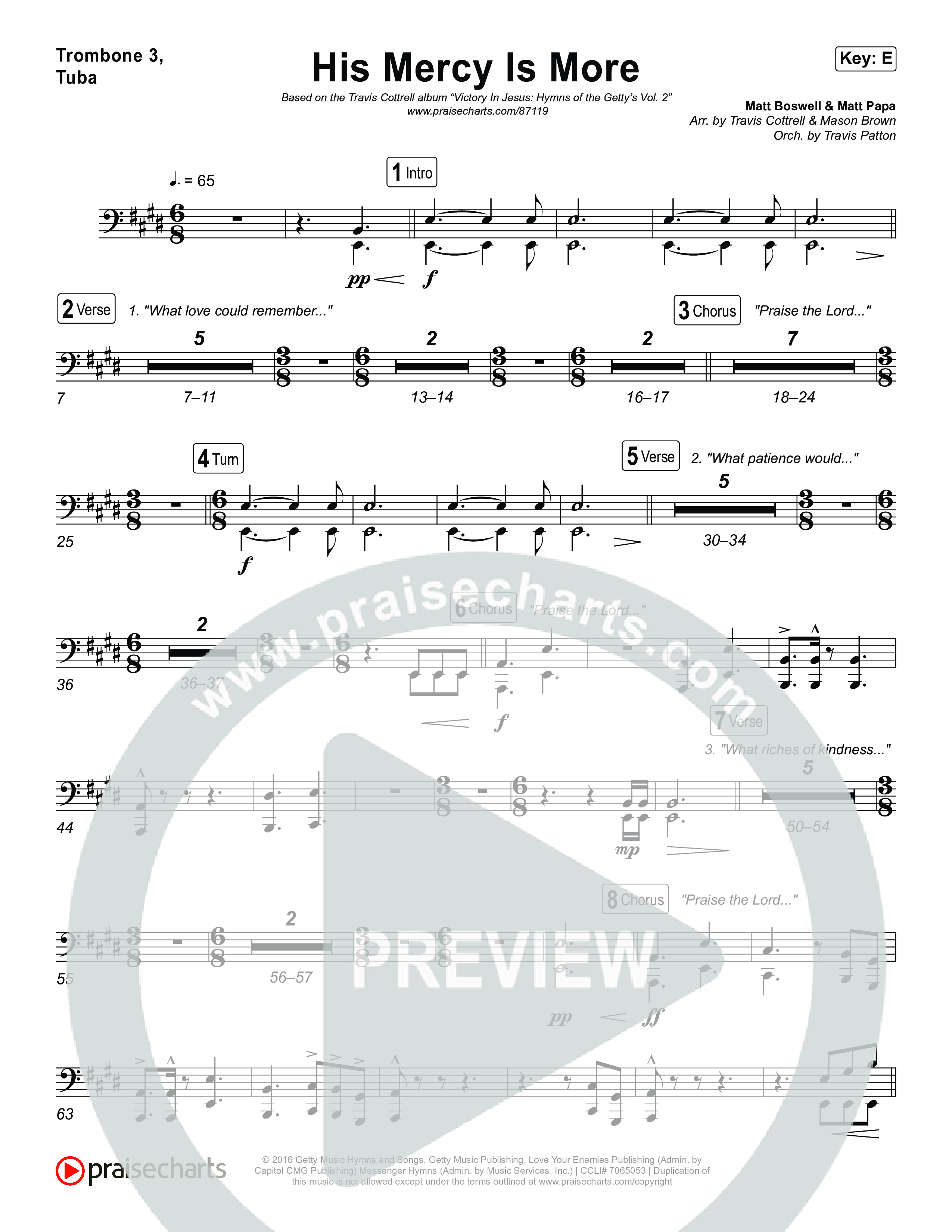 His Mercy Is More (Choral/SATB) Trombone 1,2 (Travis Cottrell / Arr. Mason Brown / Orch. Travis Patton)