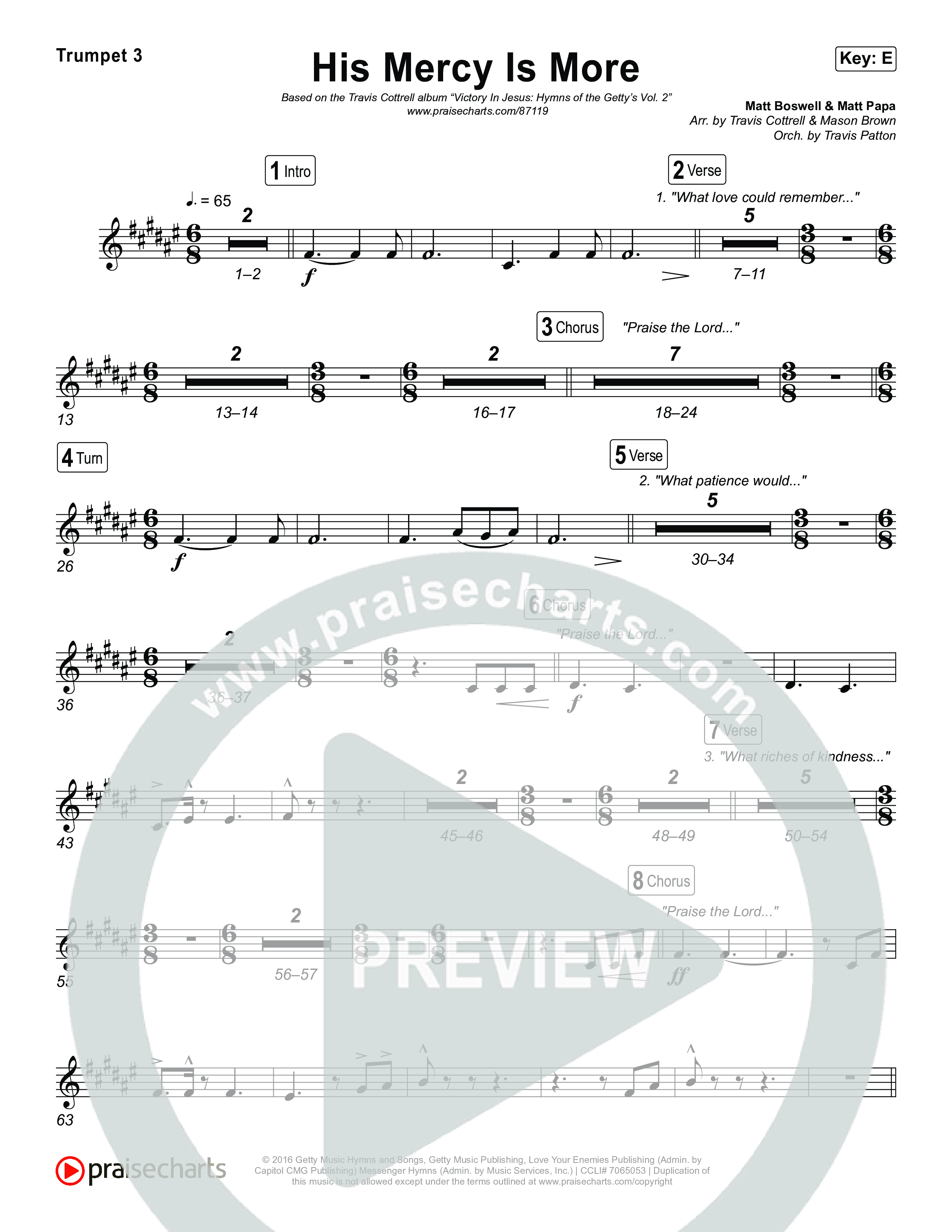 His Mercy Is More (Choral/SATB) Trumpet 1,2 (Travis Cottrell / Arr. Mason Brown / Orch. Travis Patton)