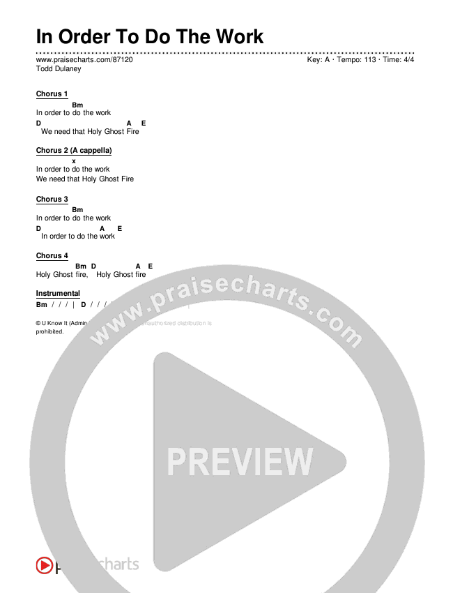In Order To Do The Work Chords & Lyrics (Todd Dulaney)