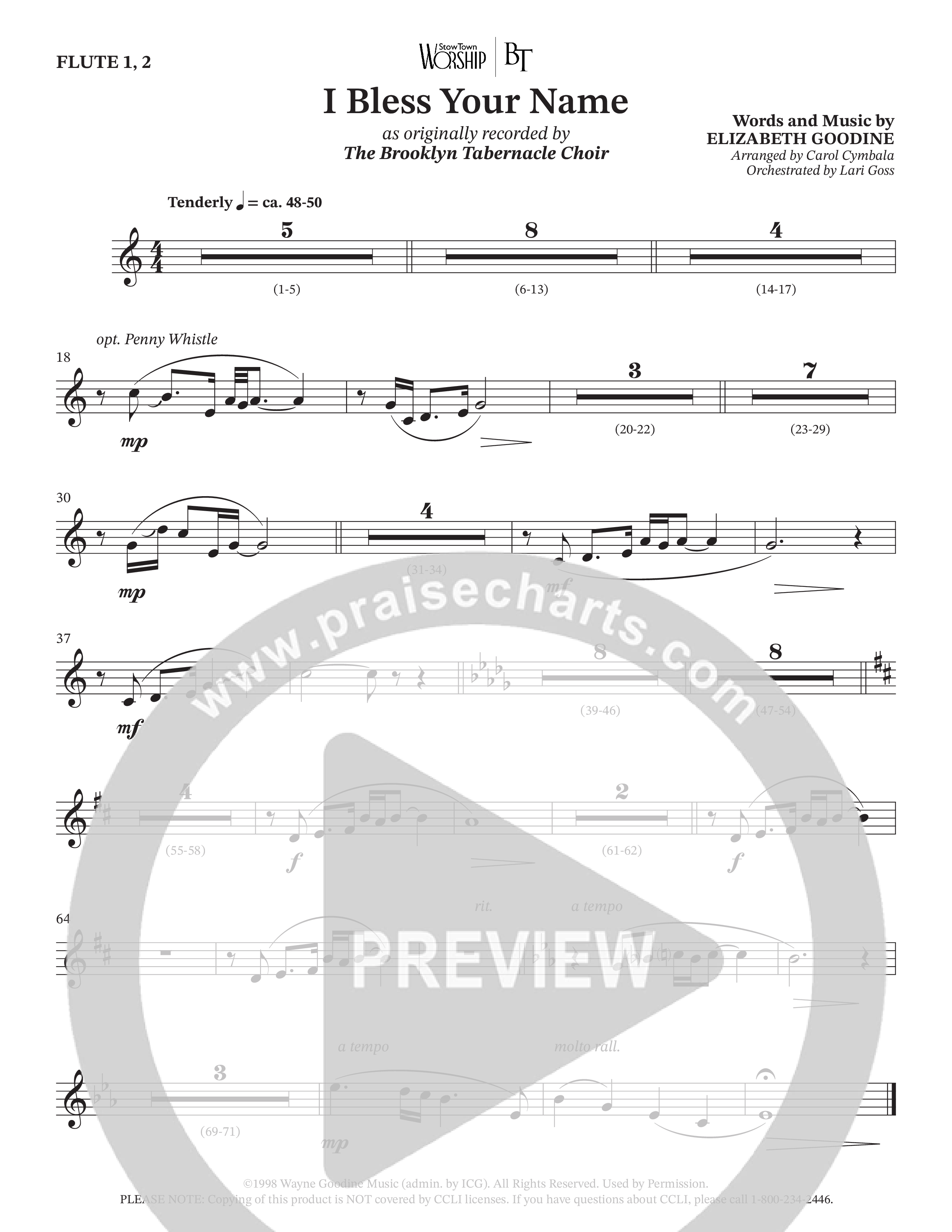 I Bless Your Name (Choral Anthem SATB) Flute 1/2 (The Brooklyn Tabernacle Choir / Arr. Carol Cymbala / Orch. Lari Goss)