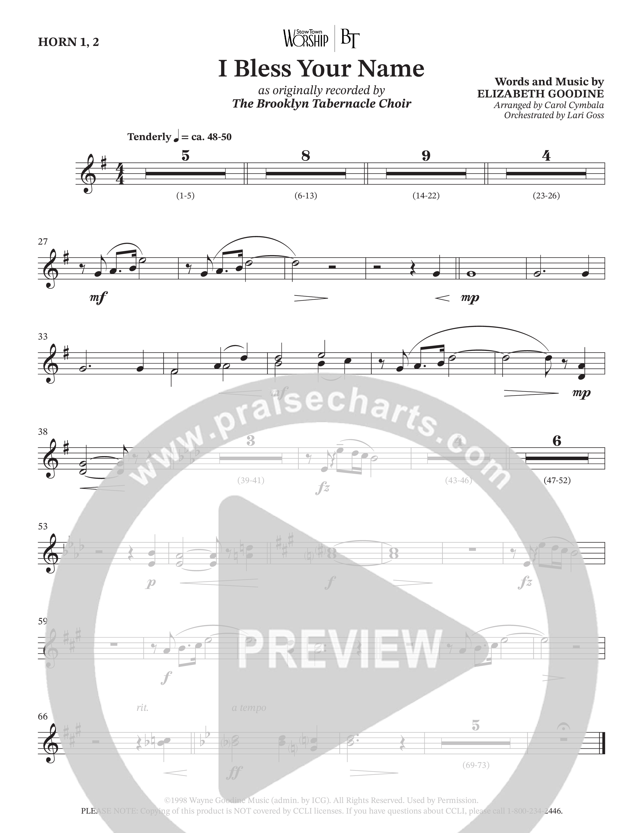 I Bless Your Name (Choral Anthem SATB) French Horn 1/2 (The Brooklyn Tabernacle Choir / Arr. Carol Cymbala / Orch. Lari Goss)