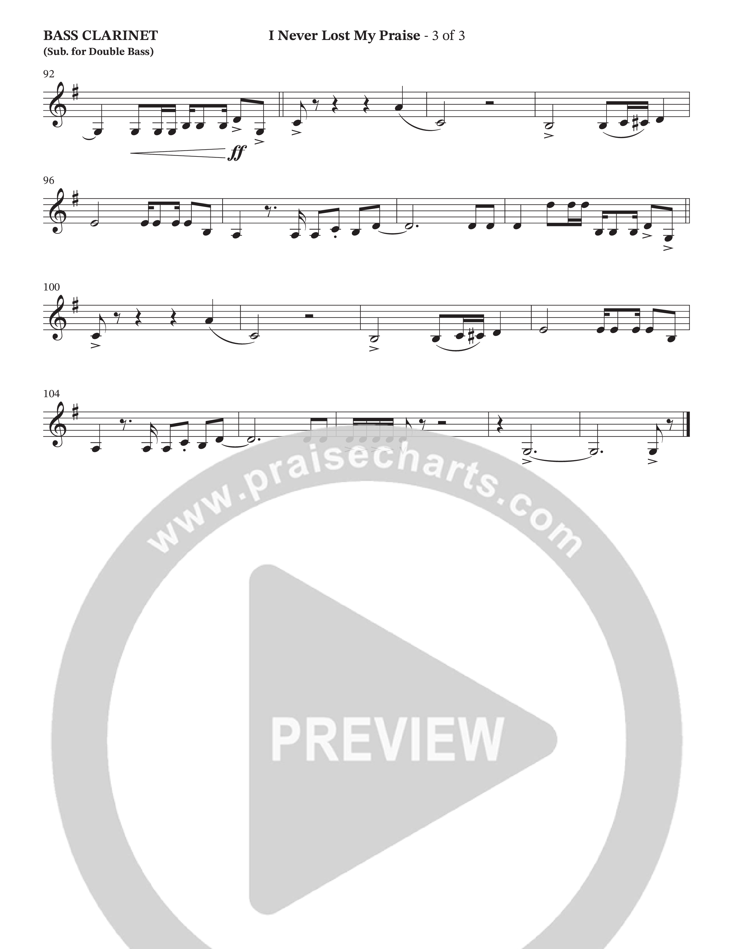 I Never Lost My Praise (Choral Anthem SATB) Bass Clarinet (The Brooklyn Tabernacle Choir / Arr. Carol Cymbala / Orch. Oliver Wells)