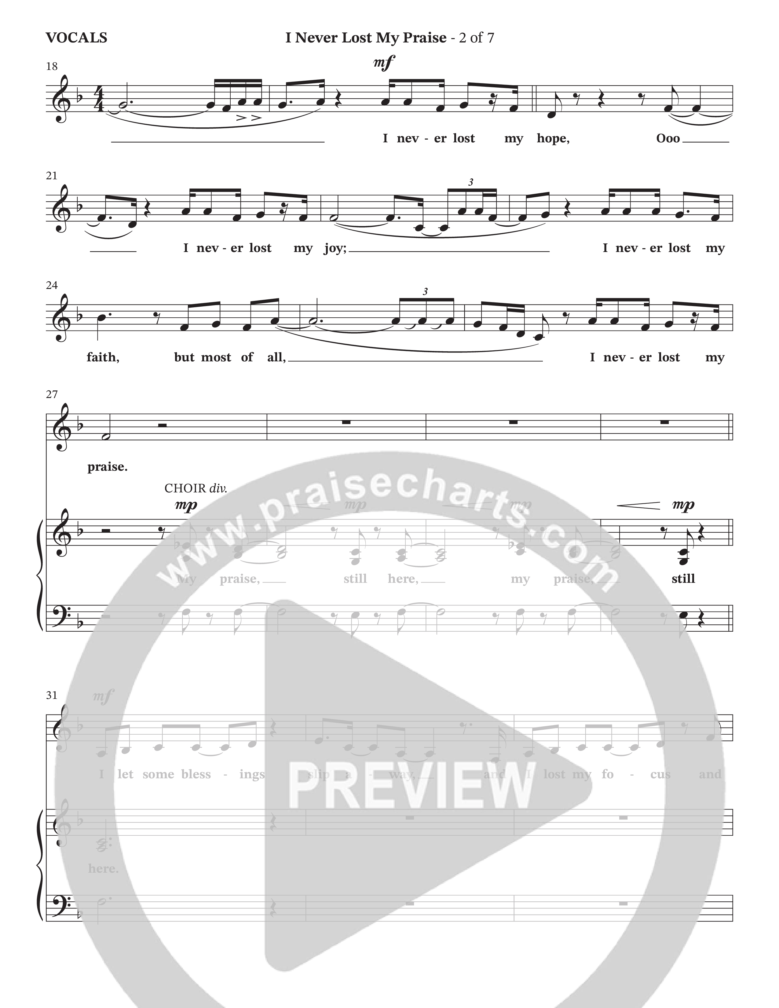 I Never Lost My Praise (Choral Anthem SATB) Choir Sheet (SATB) (The Brooklyn Tabernacle Choir / Arr. Carol Cymbala / Orch. Oliver Wells)