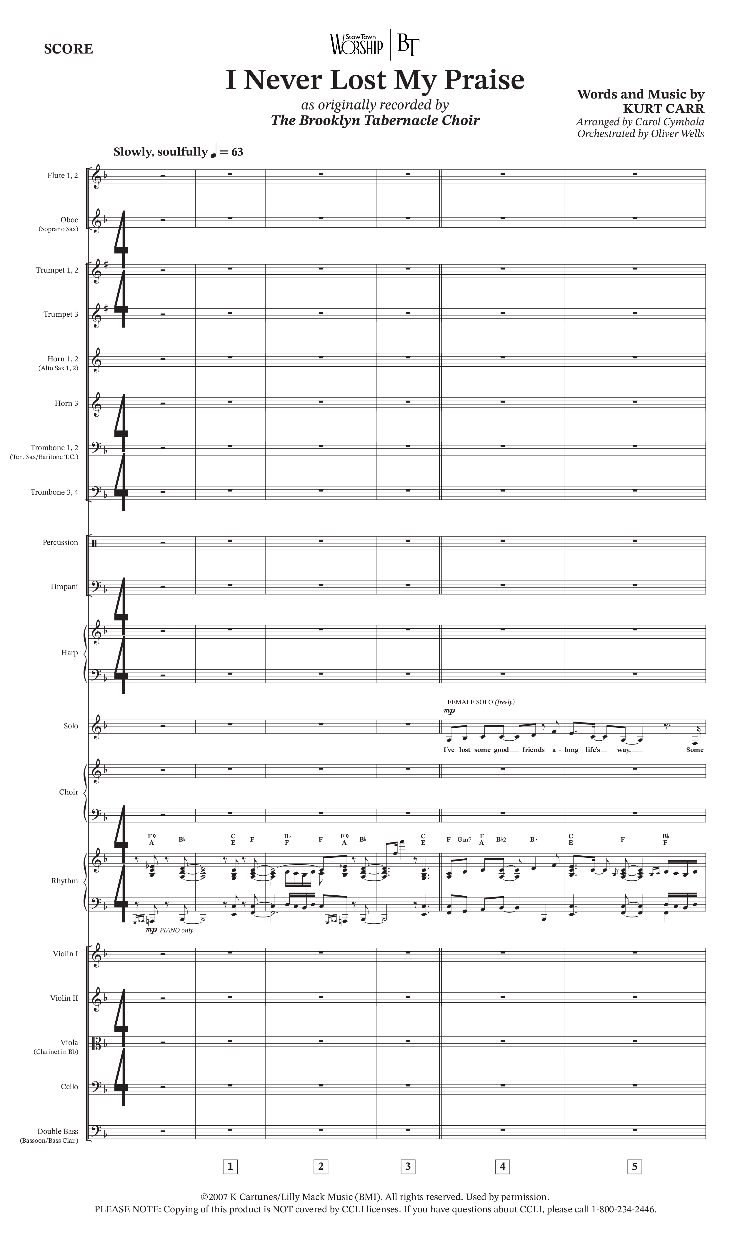 I Never Lost My Praise (Choral Anthem SATB) Orchestration (The Brooklyn Tabernacle Choir / Arr. Carol Cymbala / Orch. Oliver Wells)