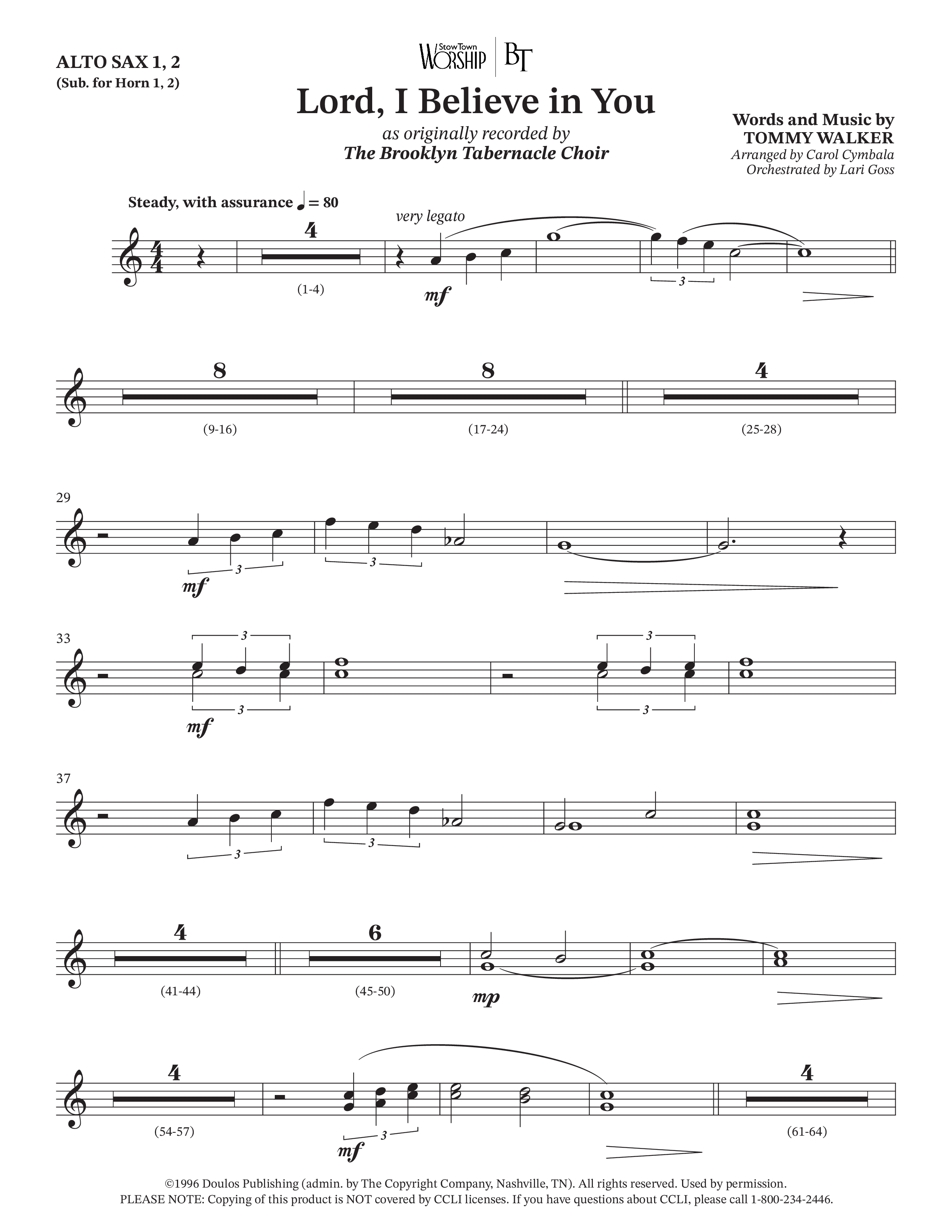 Lord I Believe In You (Choral Anthem SATB) Alto Sax 1/2 (The Brooklyn Tabernacle Choir / Arr. Carol Cymbala / Orch. Lari Goss)