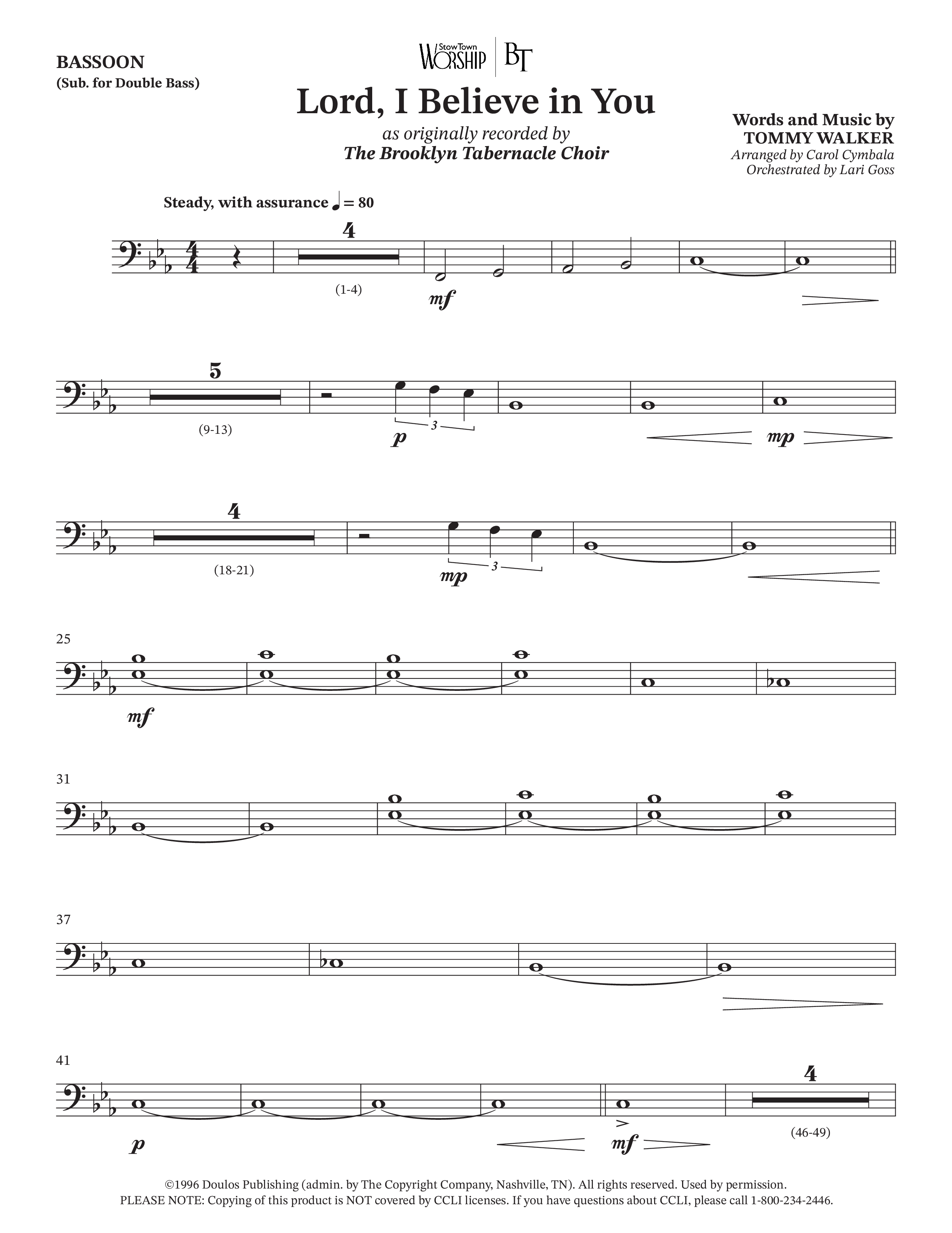 Lord I Believe In You (Choral Anthem SATB) Bassoon (The Brooklyn Tabernacle Choir / Arr. Carol Cymbala / Orch. Lari Goss)