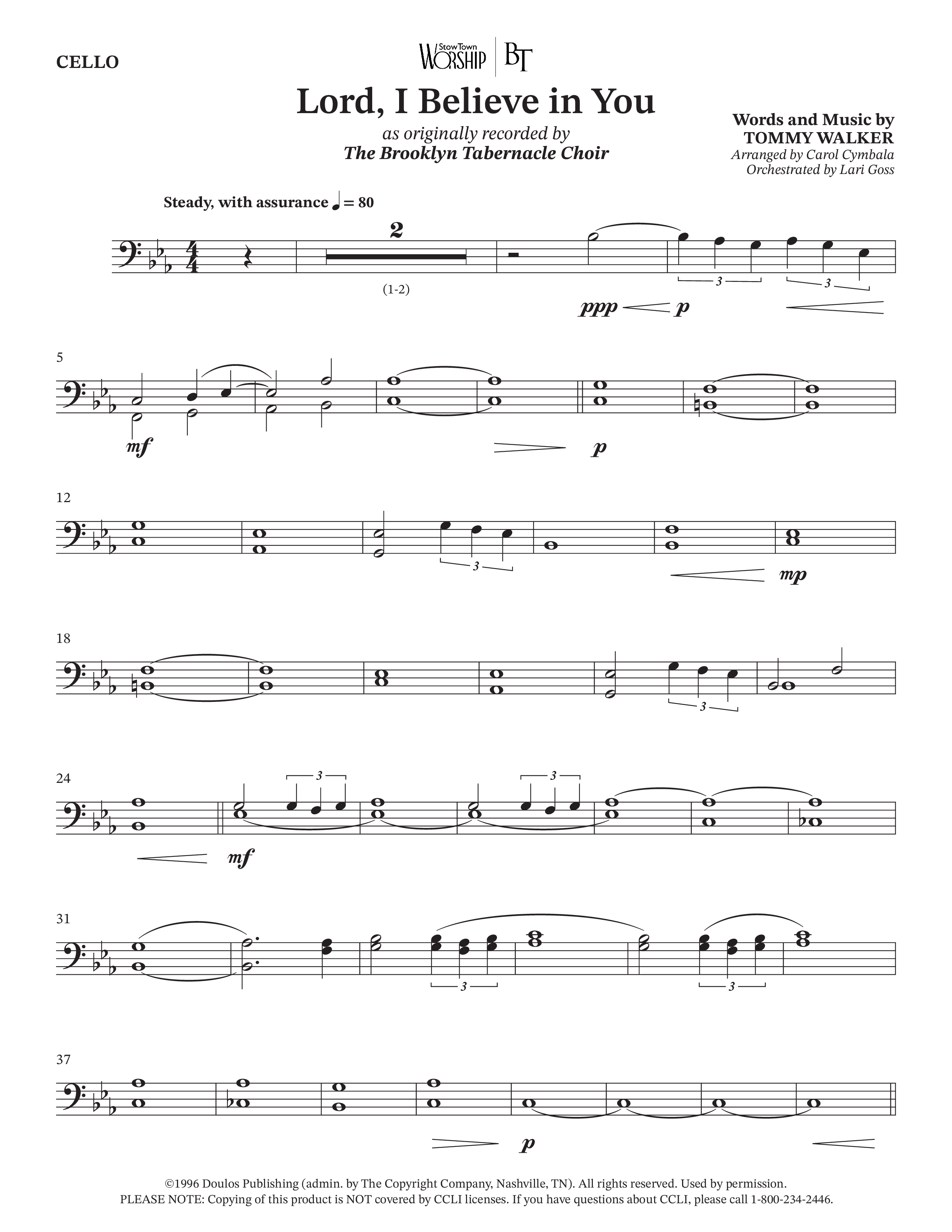 Lord I Believe In You (Choral Anthem SATB) Cello (The Brooklyn Tabernacle Choir / Arr. Carol Cymbala / Orch. Lari Goss)
