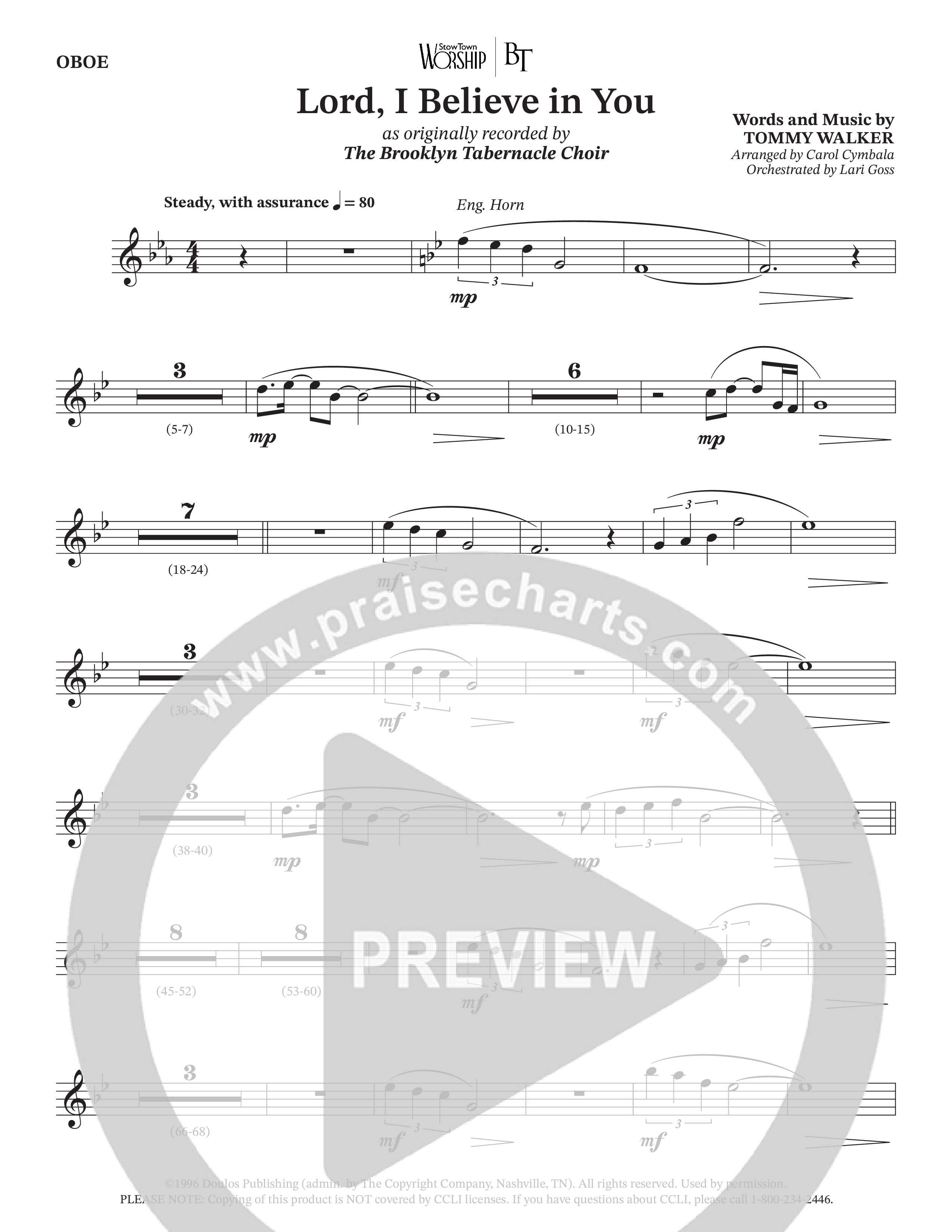 Lord I Believe In You (Choral Anthem SATB) Oboe (The Brooklyn Tabernacle Choir / Arr. Carol Cymbala / Orch. Lari Goss)