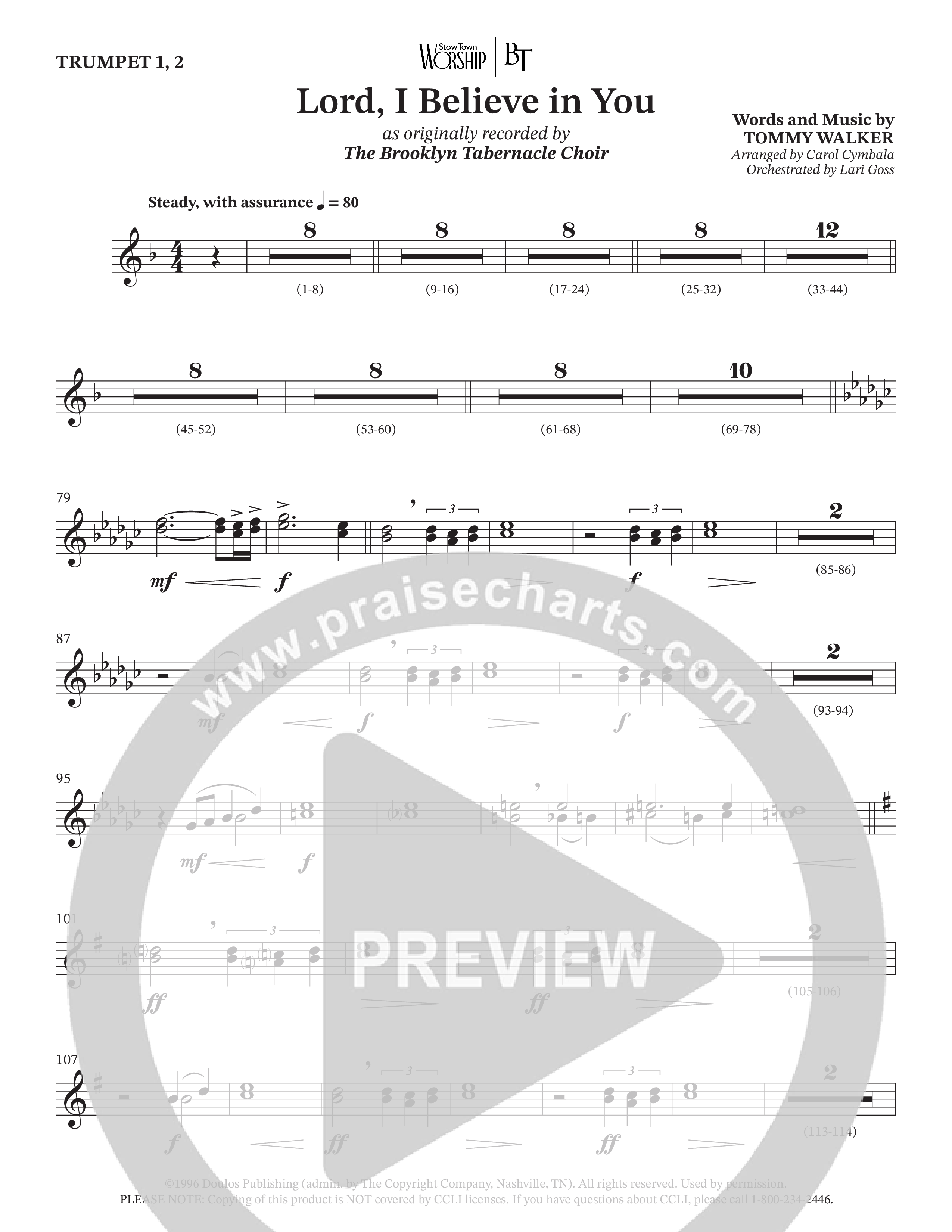 Lord I Believe In You (Choral Anthem SATB) Trumpet 1,2 (The Brooklyn Tabernacle Choir / Arr. Carol Cymbala / Orch. Lari Goss)