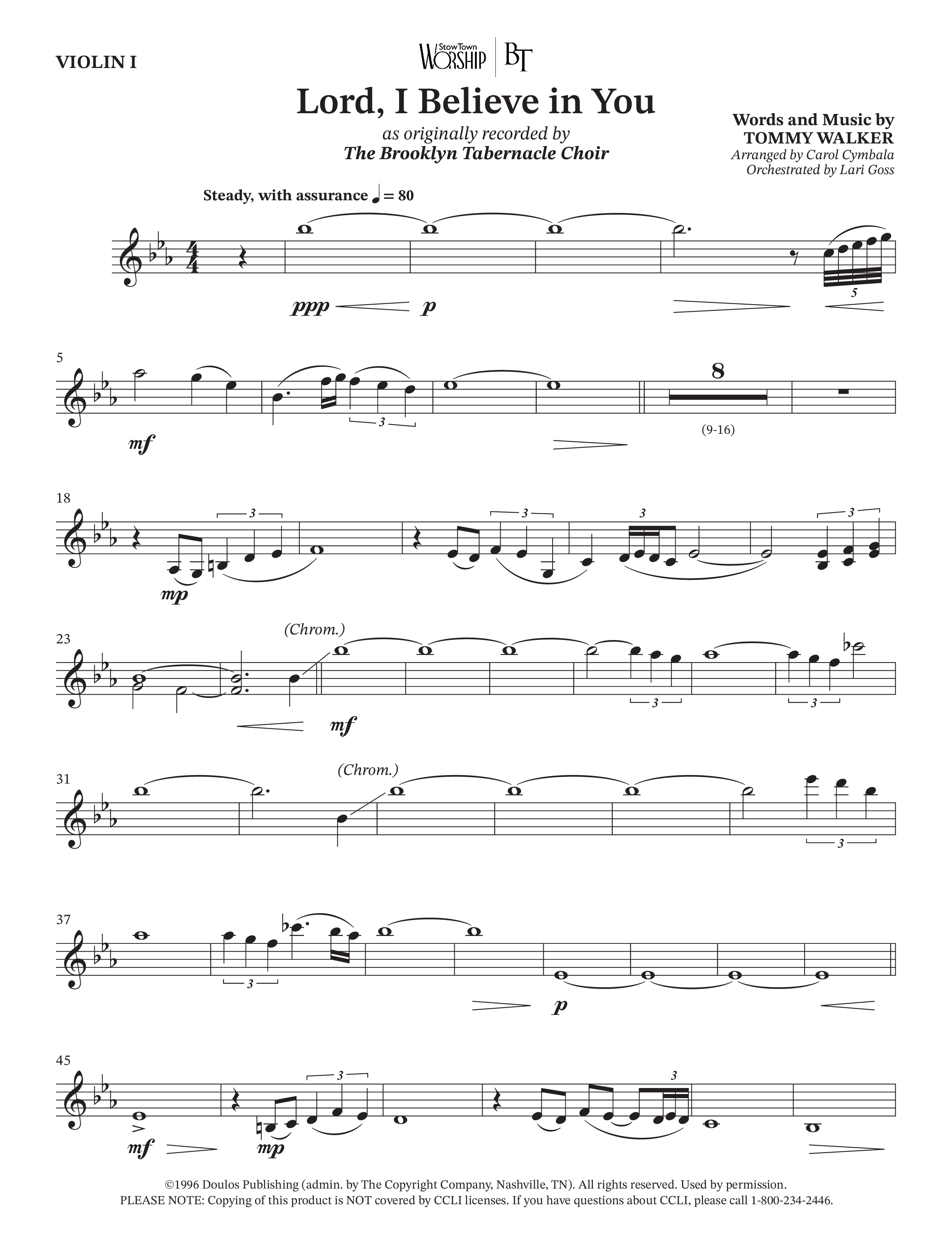 Lord I Believe In You (Choral Anthem SATB) Violin 1 (The Brooklyn Tabernacle Choir / Arr. Carol Cymbala / Orch. Lari Goss)