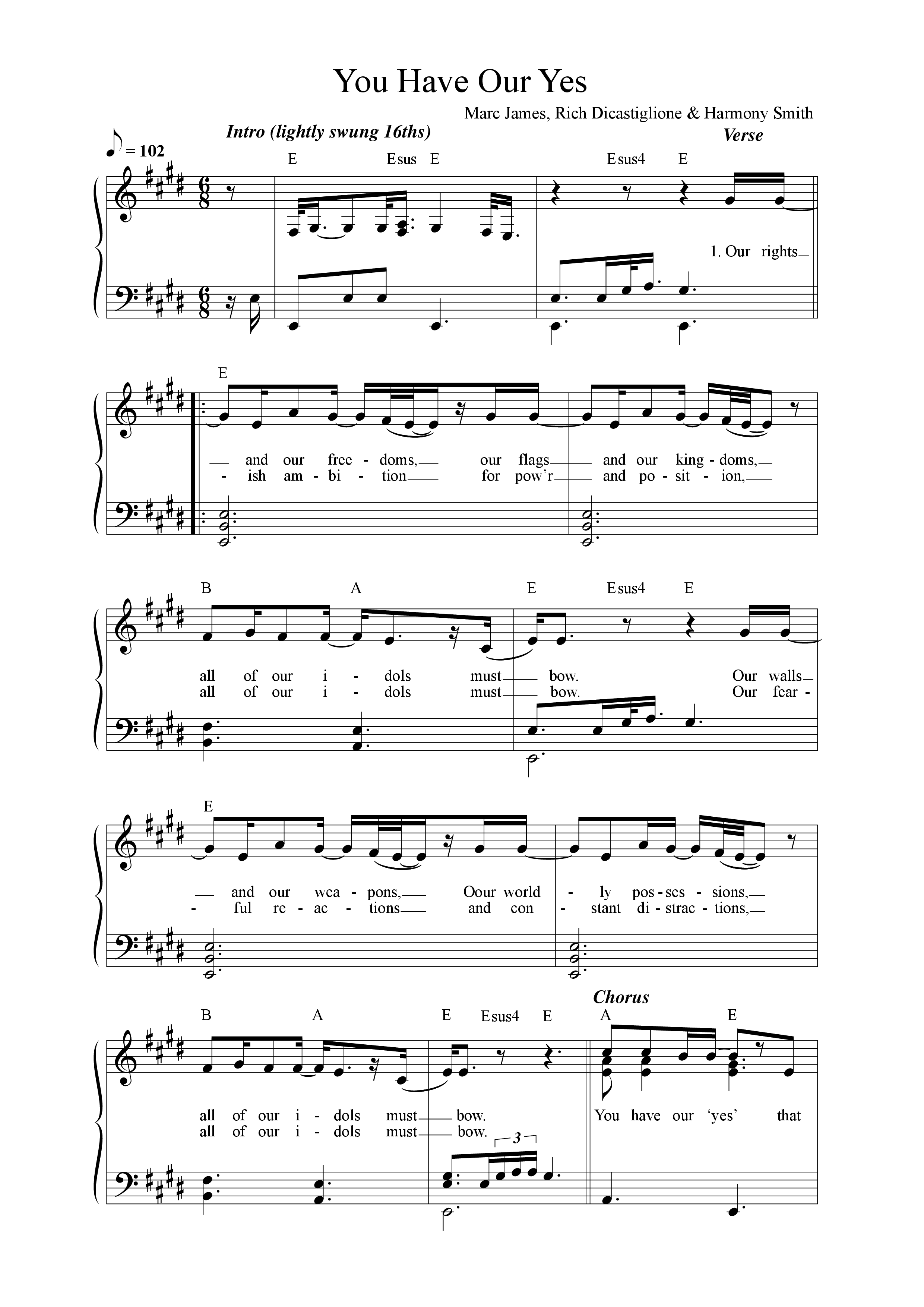 You Have Our Yes Lead Sheet Melody (Songs From The Soil / Marc James)
