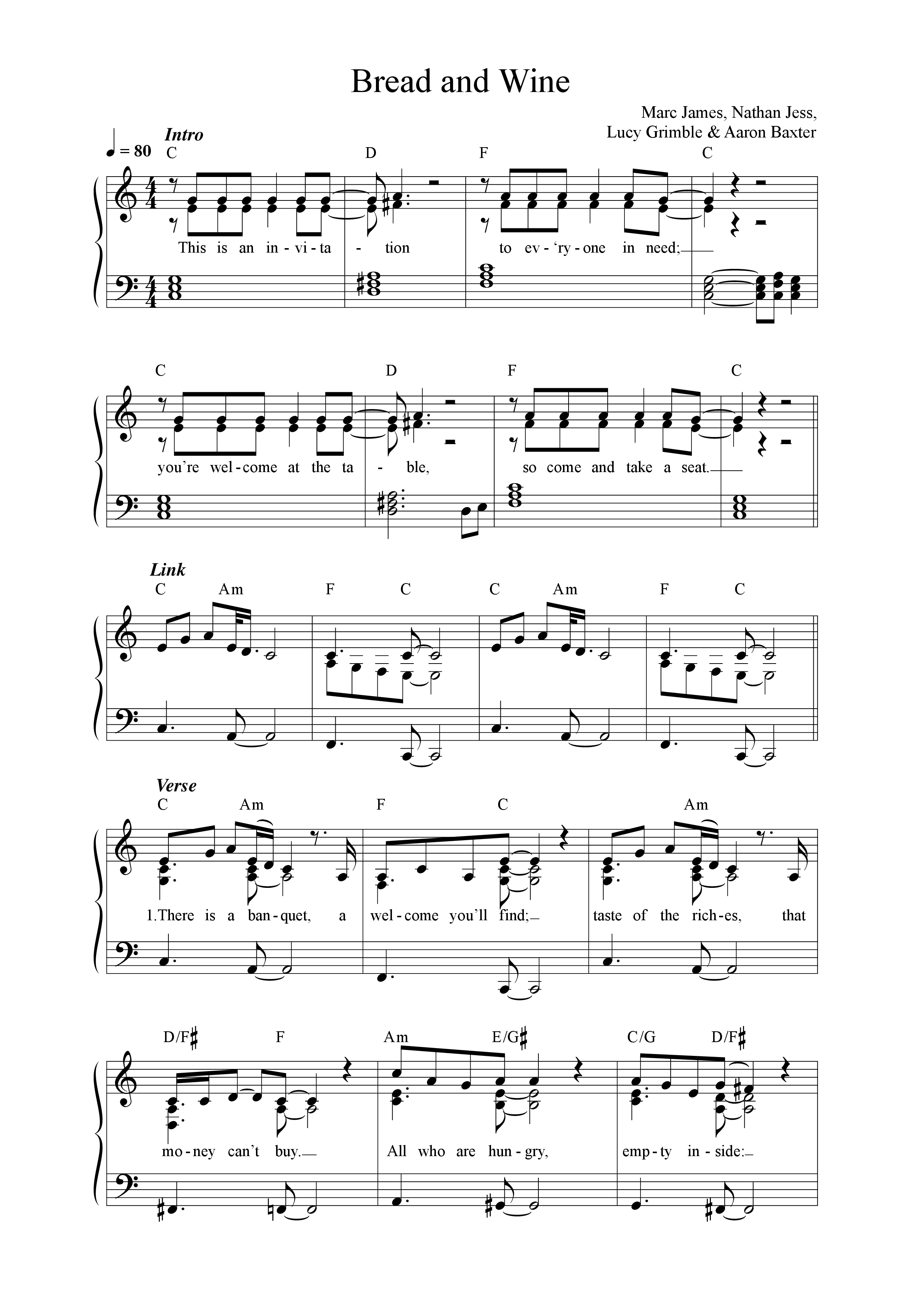 Bread And Wine Lead Sheet Melody (Songs From The Soil / Marc James)